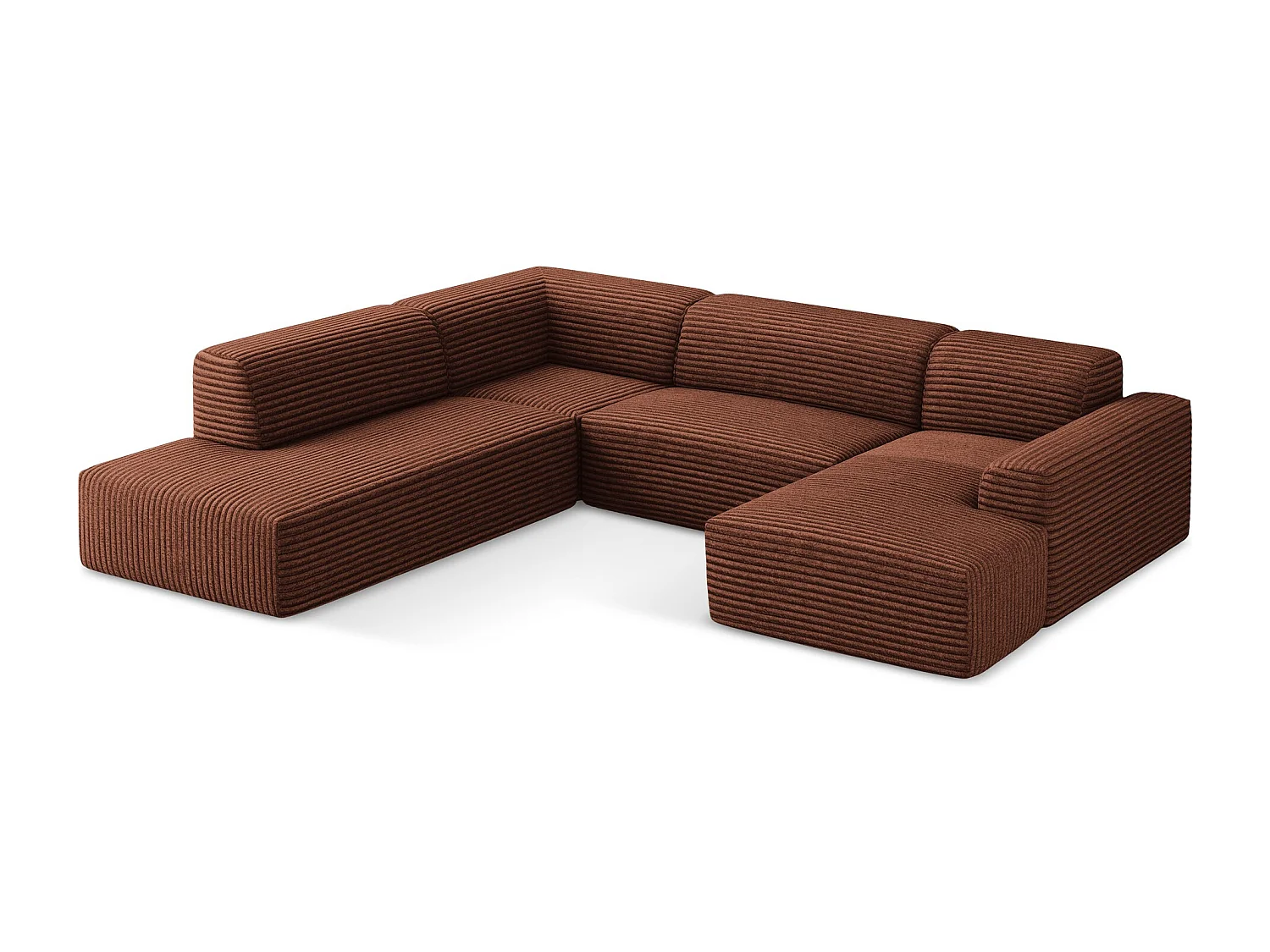 Canapé panoramique 5 places gauche en velours côtelé - terre cuite - KELI