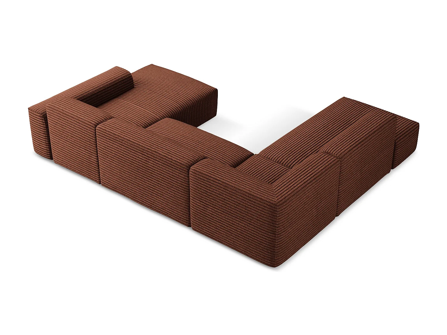 Canapé panoramique 5 places gauche en velours côtelé - terre cuite - KELI