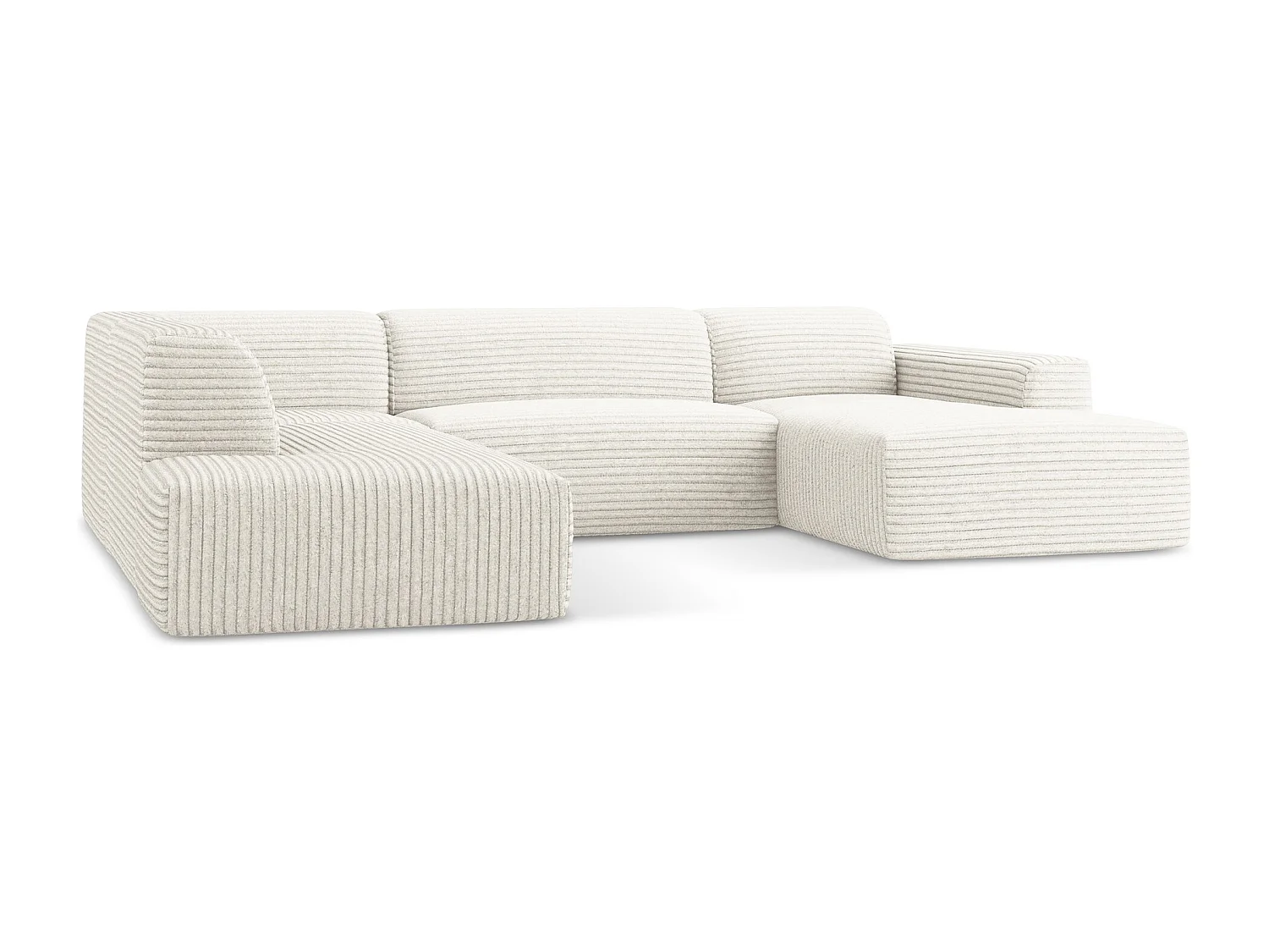 Canapé panoramique 5 places gauche en velours côtelé - beige clair - KELI