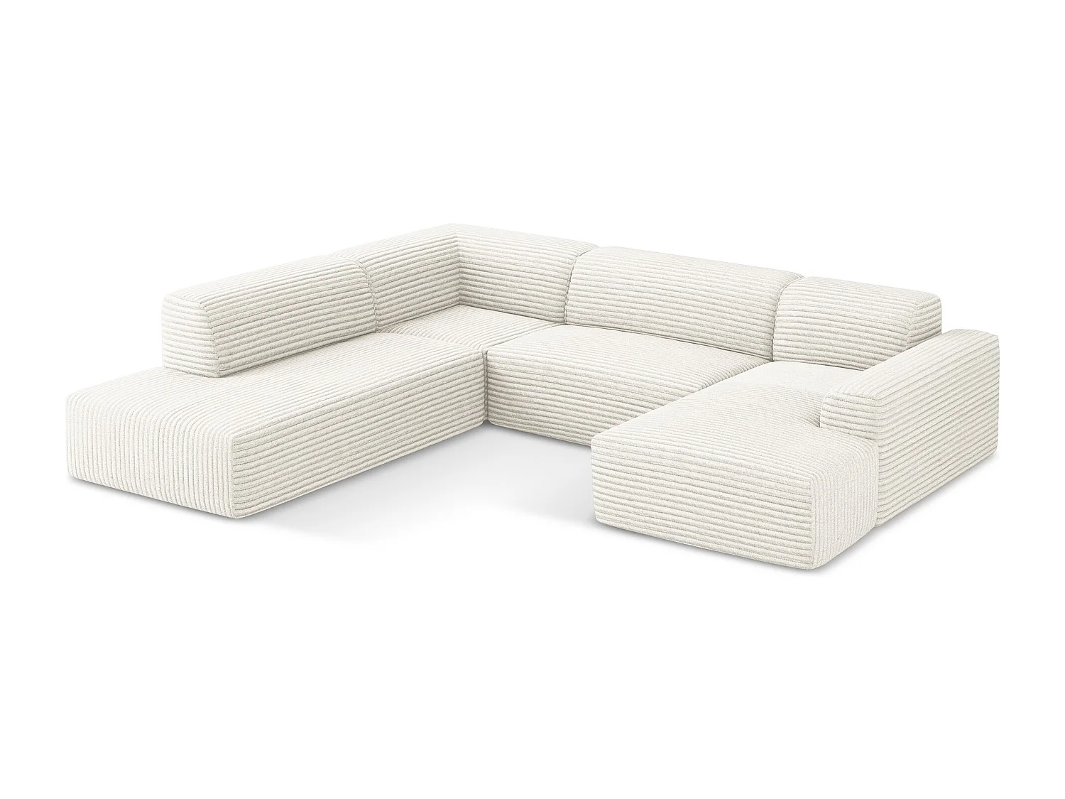 Canapé panoramique 5 places gauche en velours côtelé - beige clair - KELI