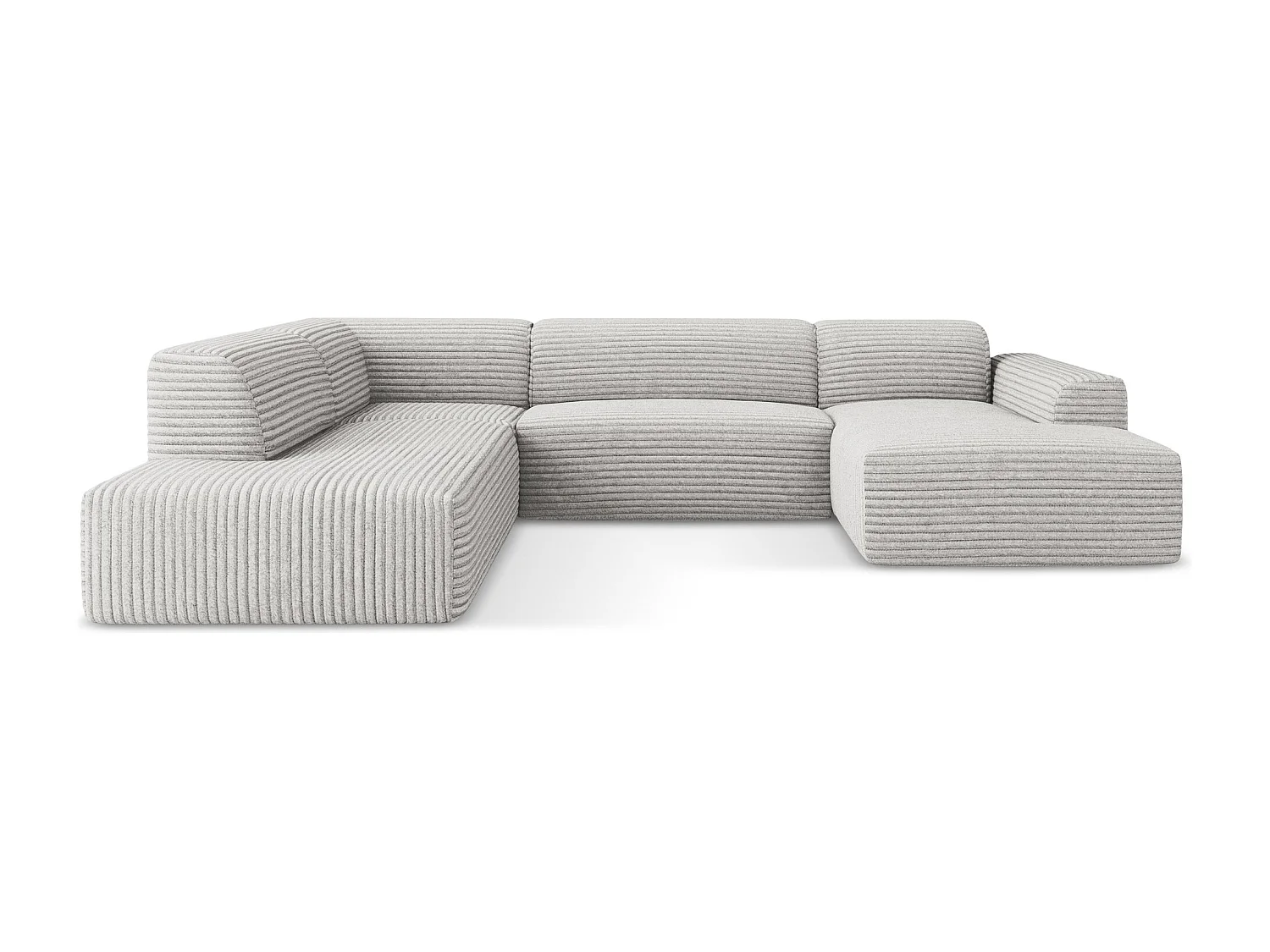 Sofá de canto panorâmico 5 lugares esquerdo em cotelê cinza claro - KELI