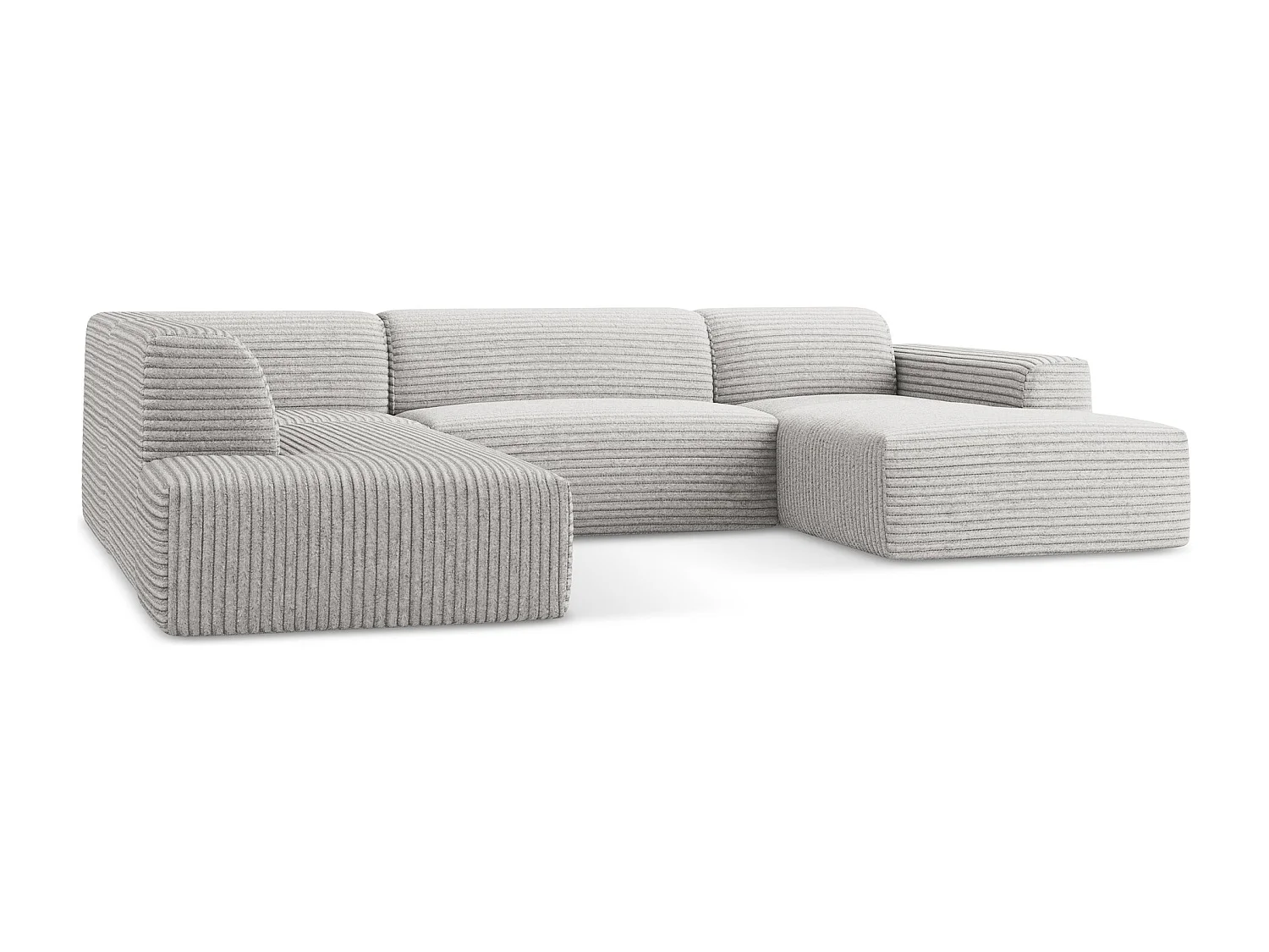 Sofá de canto panorâmico 5 lugares esquerdo em cotelê cinza claro - KELI