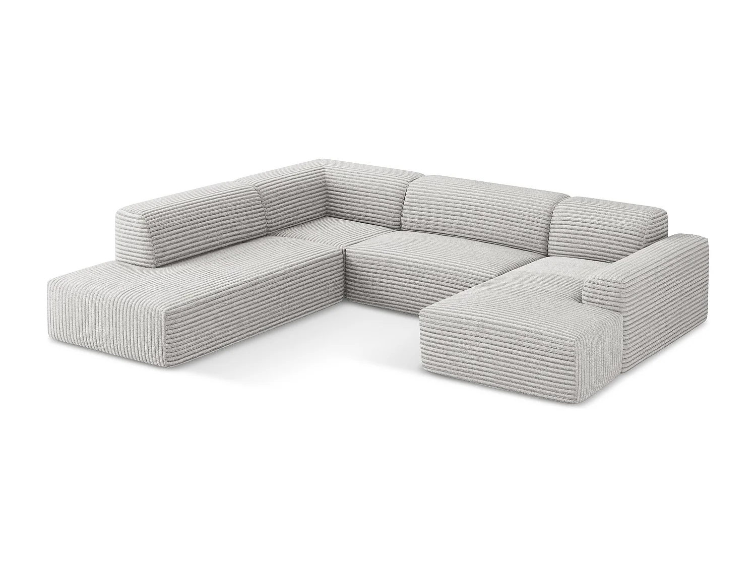 Sofá de canto panorâmico 5 lugares esquerdo em cotelê cinza claro - KELI