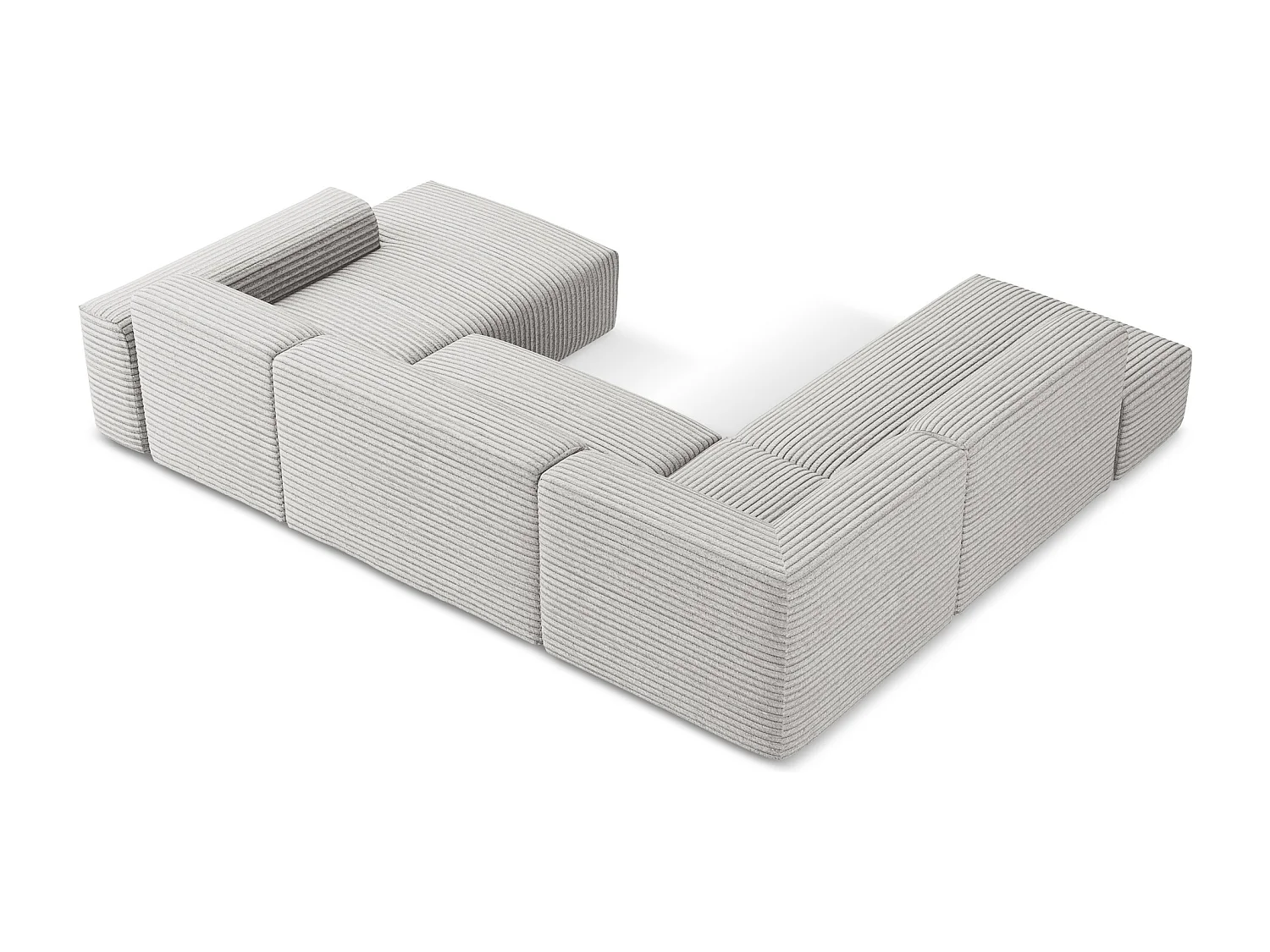 Sofá de canto panorâmico 5 lugares esquerdo em cotelê cinza claro - KELI