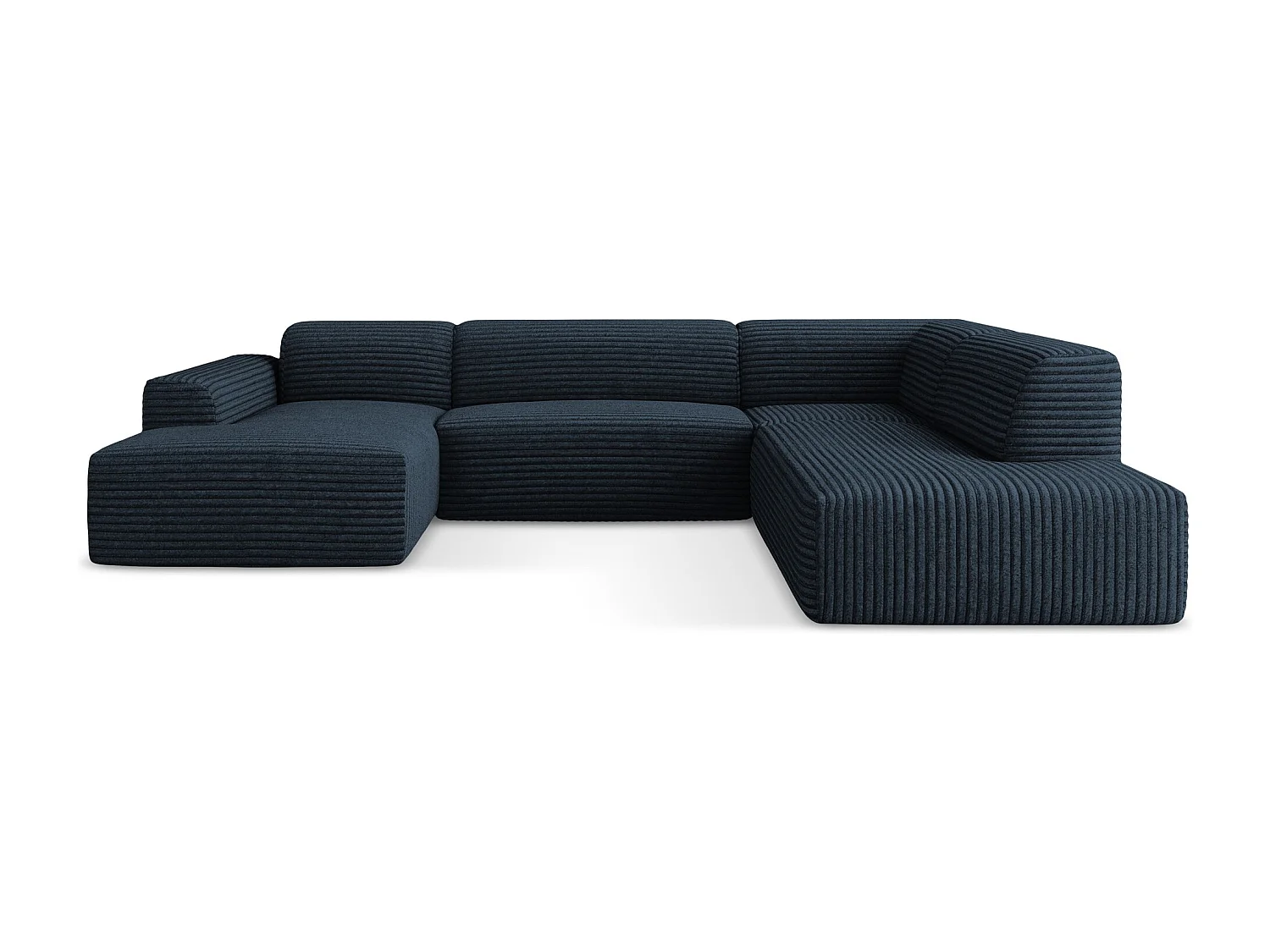 Canapé panoramique 5 places droit en velours côtelé - bleu royal - KELI
