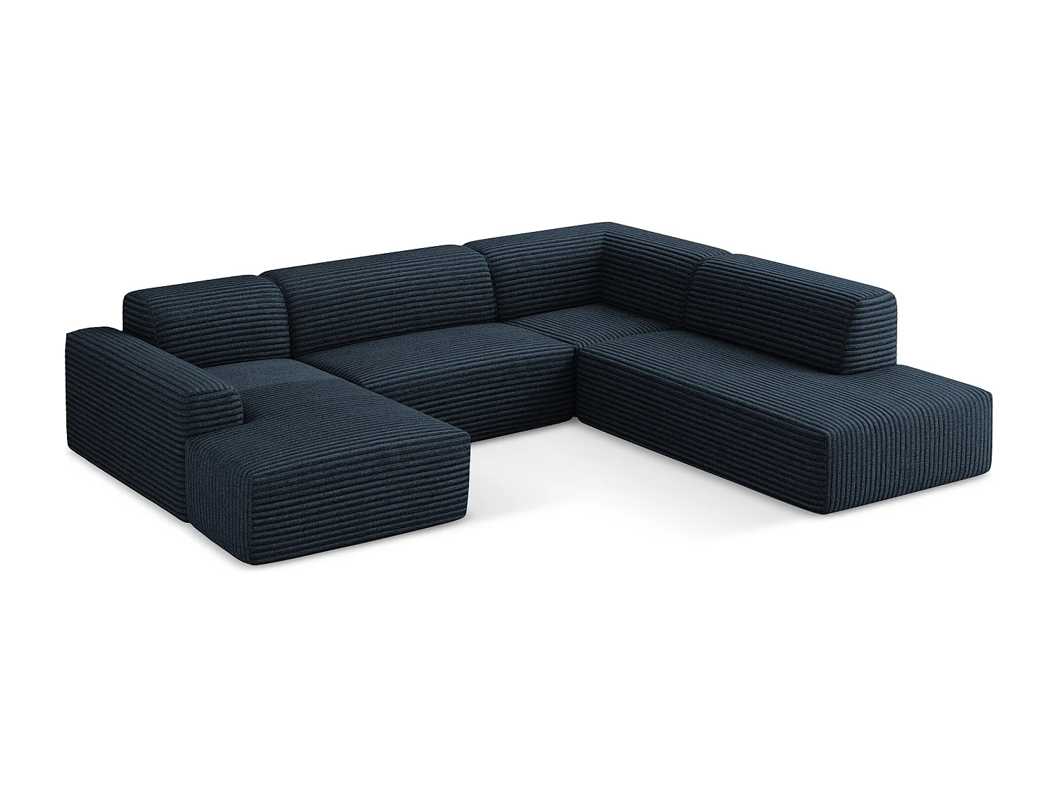 Canapé panoramique 5 places droit en velours côtelé - bleu royal - KELI