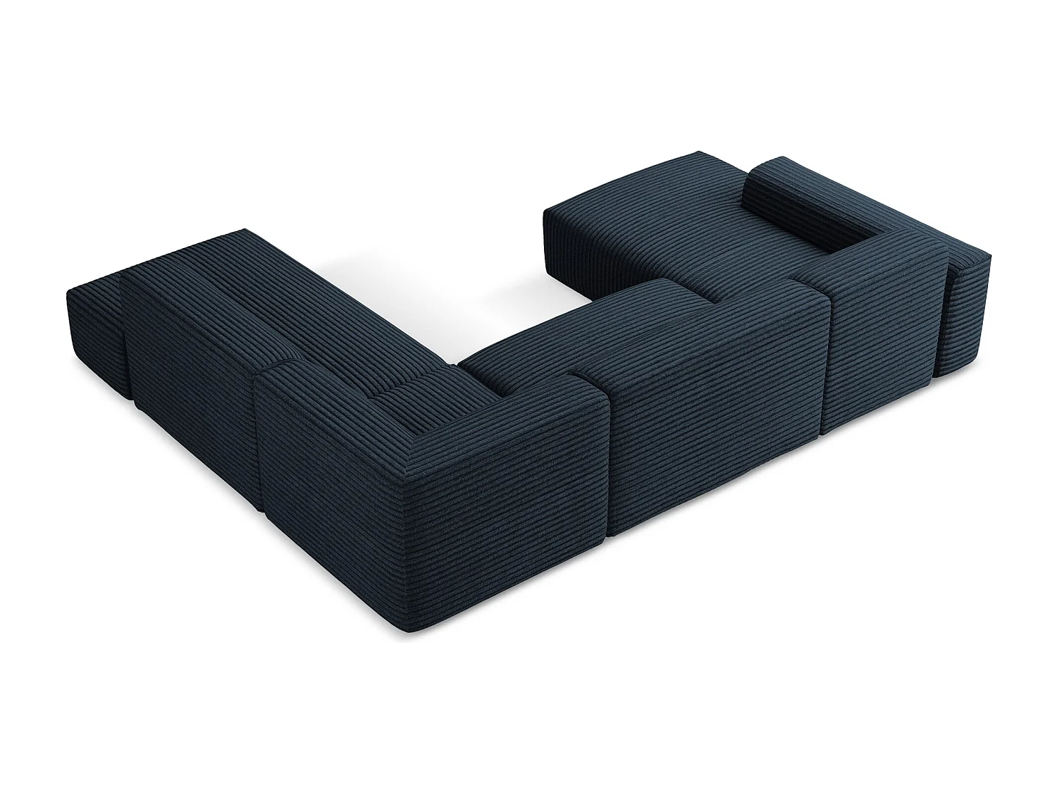 Canapé panoramique 5 places droit en velours côtelé - bleu royal - KELI