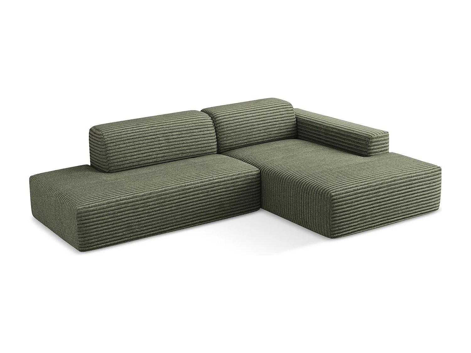 Modulaire hoekbank links van olijfgroen ribfluweel - KELI