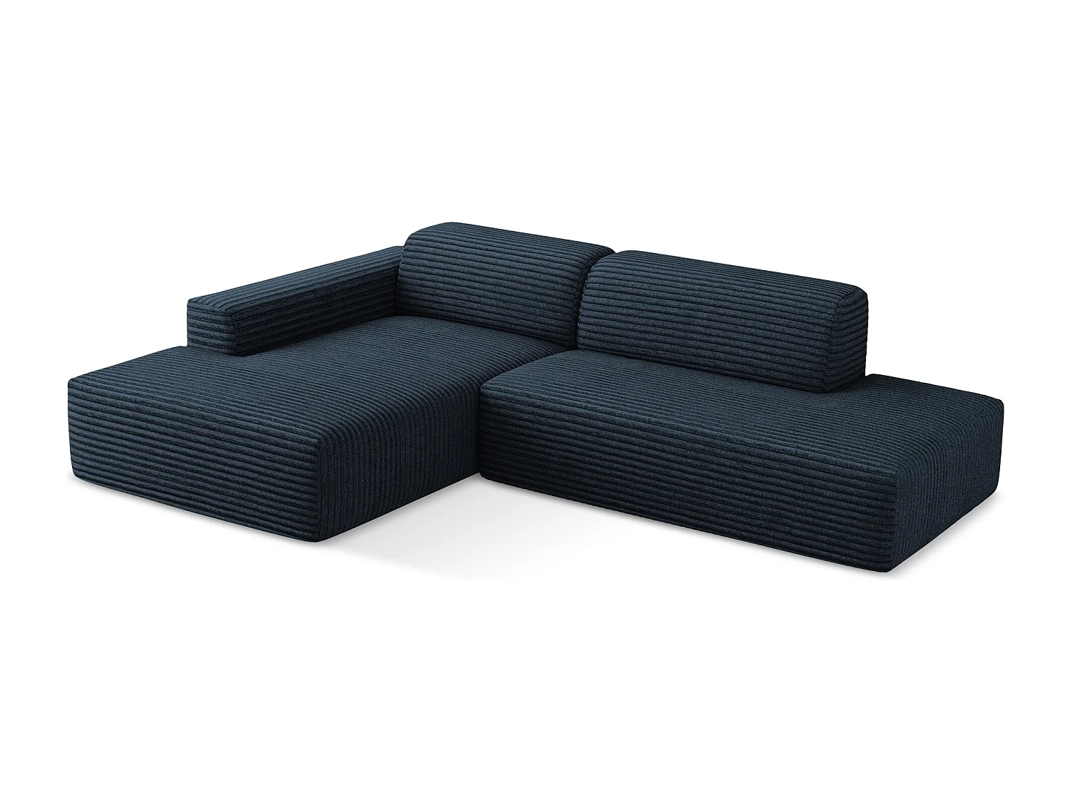 Modulaire hoekbank rechts van koningsblauw ribfluweel - KELI