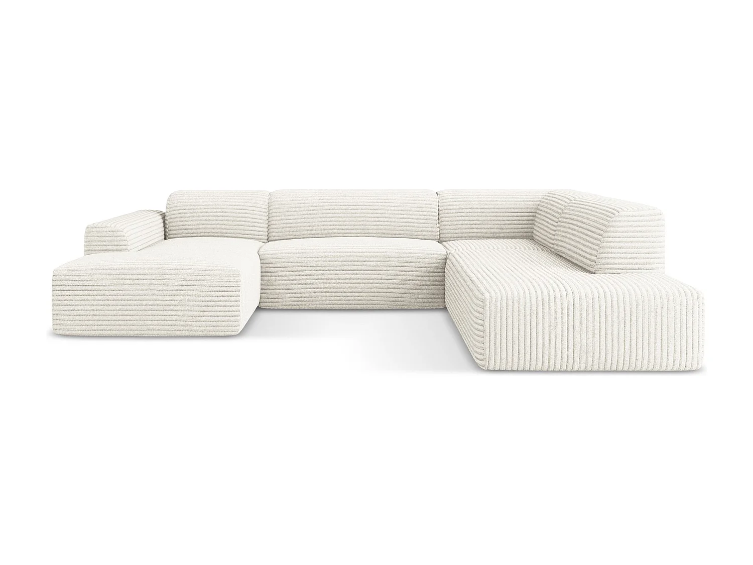 Canapé panoramique 5 places droit en velours côtelé - beige clair - KELI