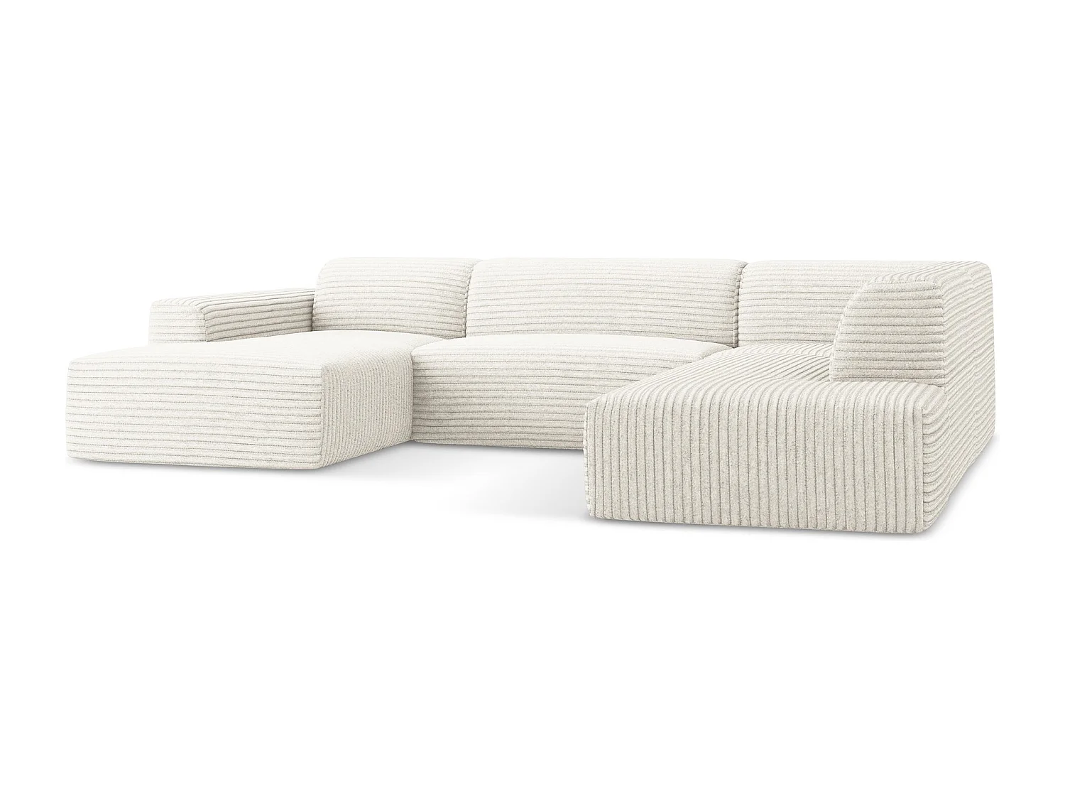 Canapé panoramique 5 places droit en velours côtelé - beige clair - KELI