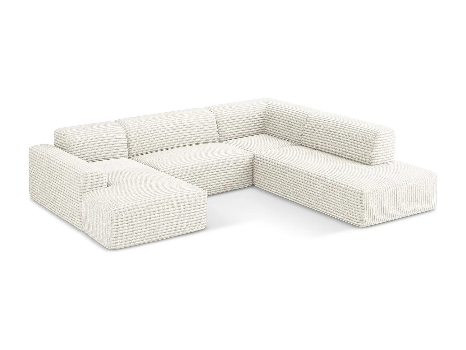 Canapé panoramique 5 places droit en velours côtelé - beige clair - KELI