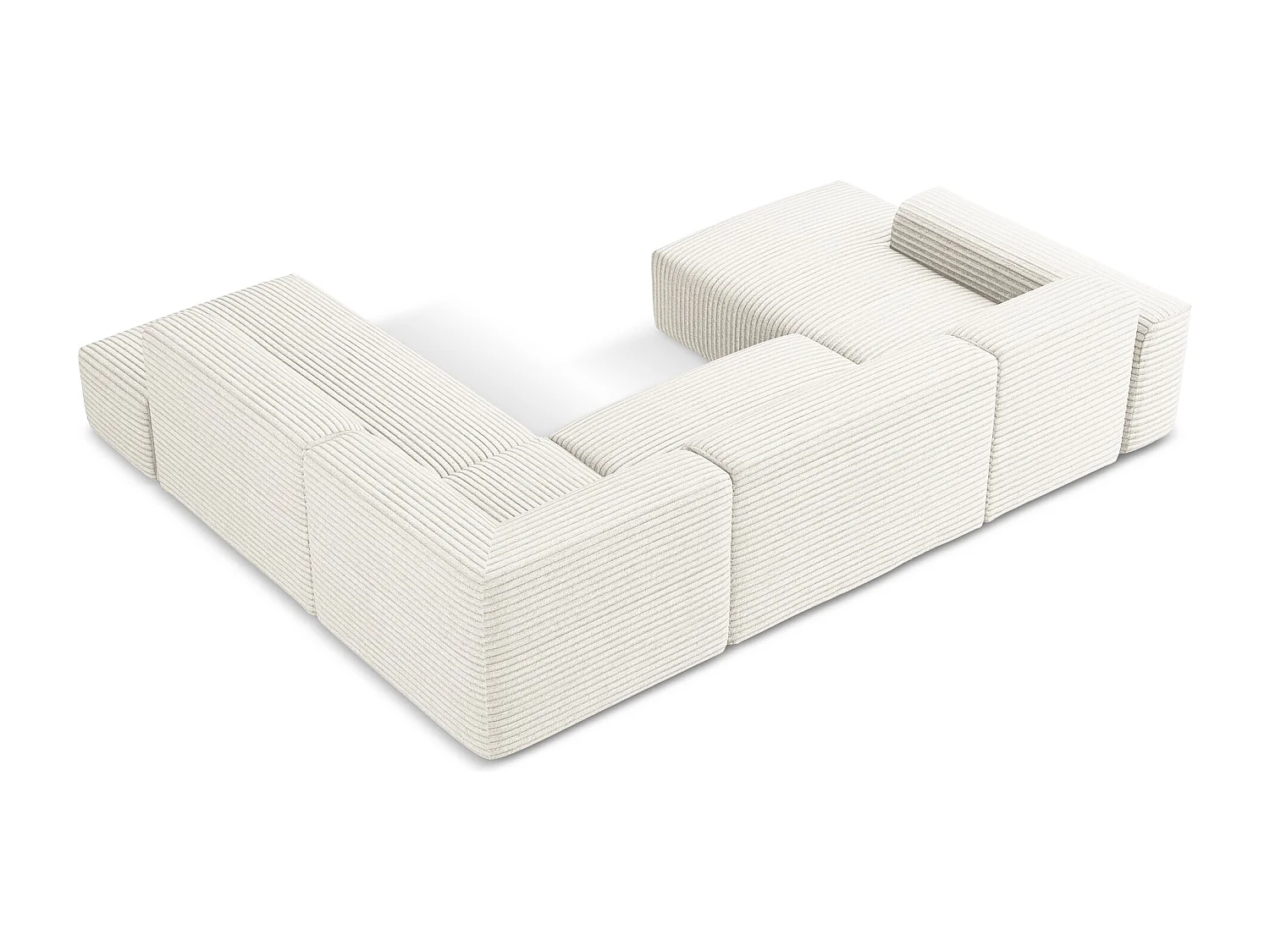 Canapé panoramique 5 places droit en velours côtelé - beige clair - KELI