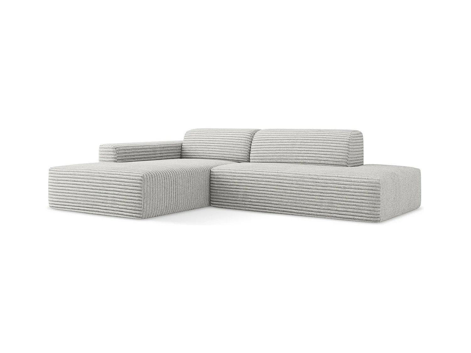 Canapé d'angle 3 places modulaire droit en velours côtelé - gris clair - KELI