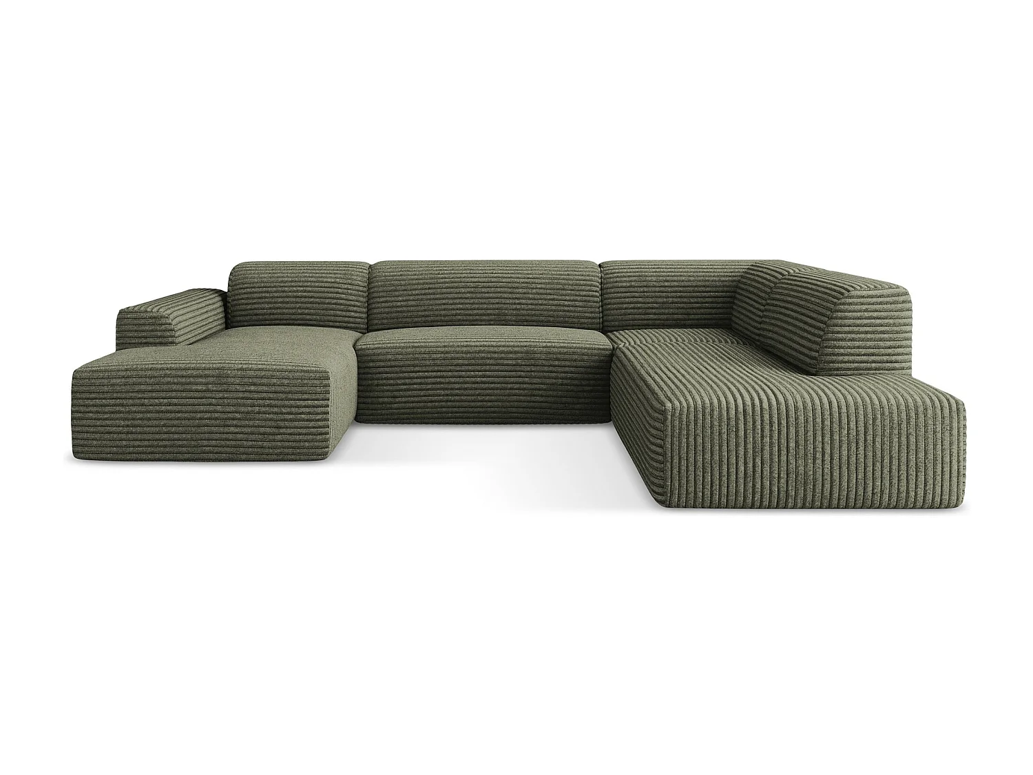 Canapé panoramique 5 places droit en velours côtelé - olive - KELI