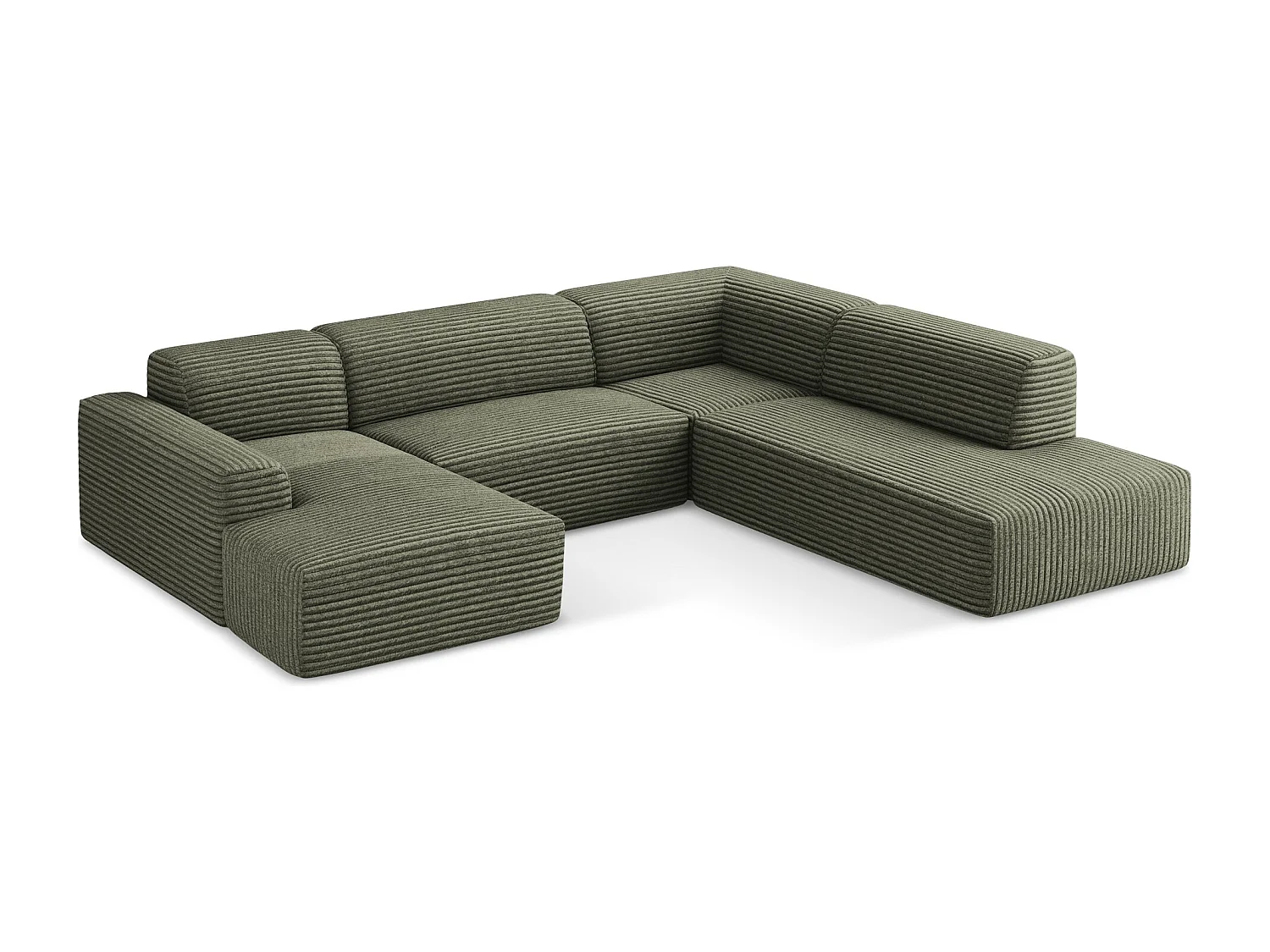 Canapé panoramique 5 places droit en velours côtelé - olive - KELI