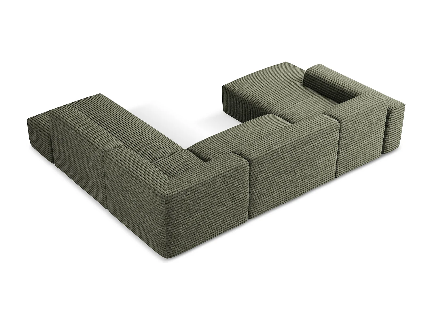 Canapé panoramique 5 places droit en velours côtelé - olive - KELI