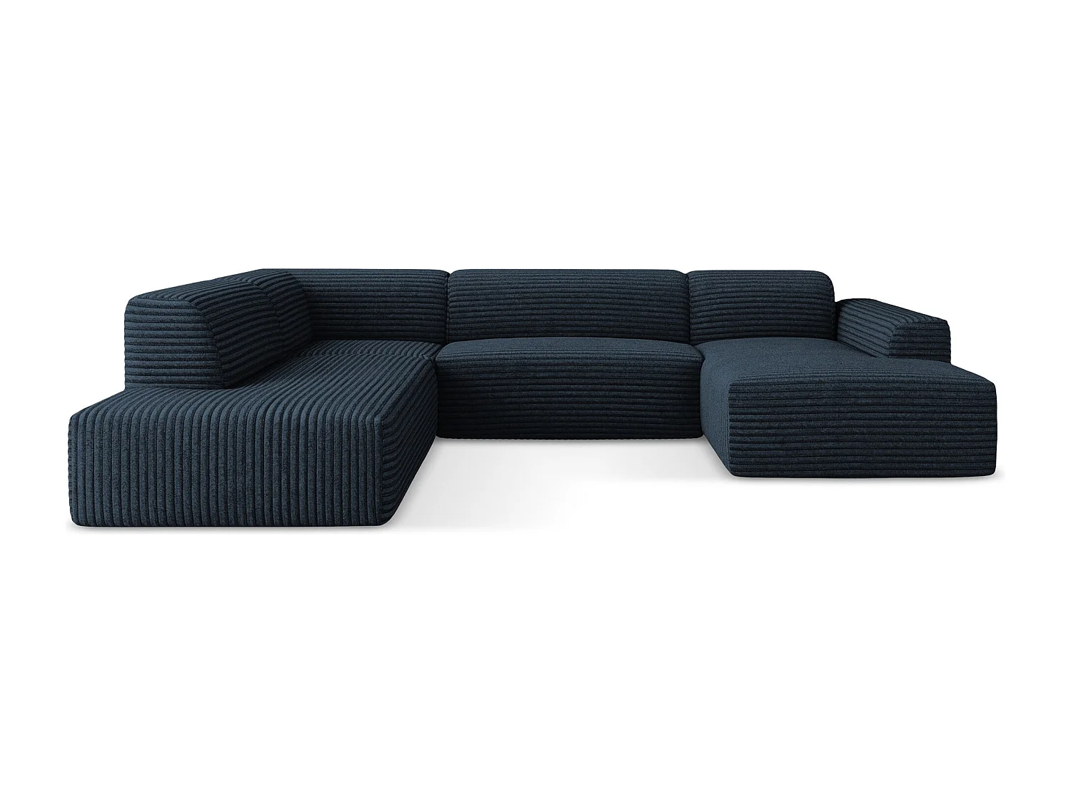 Canapé panoramique 5 places gauche en velours côtelé - bleu royal - KELI