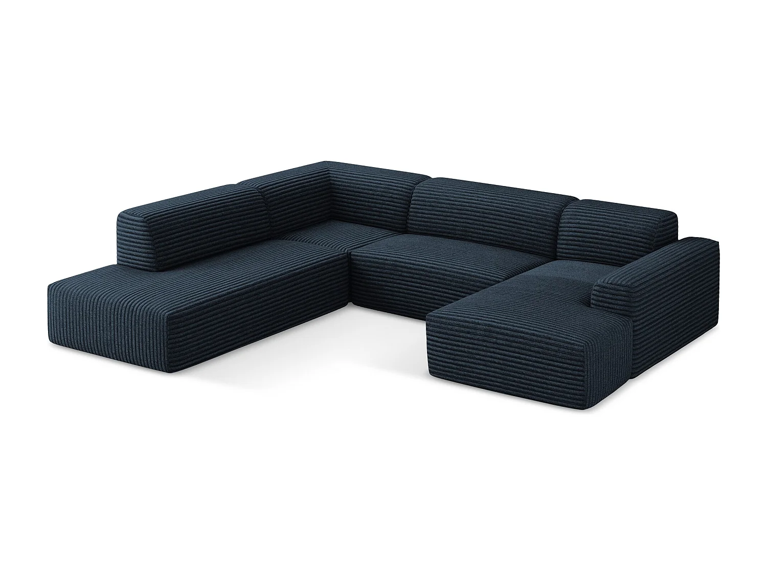 Canapé panoramique 5 places gauche en velours côtelé - bleu royal - KELI