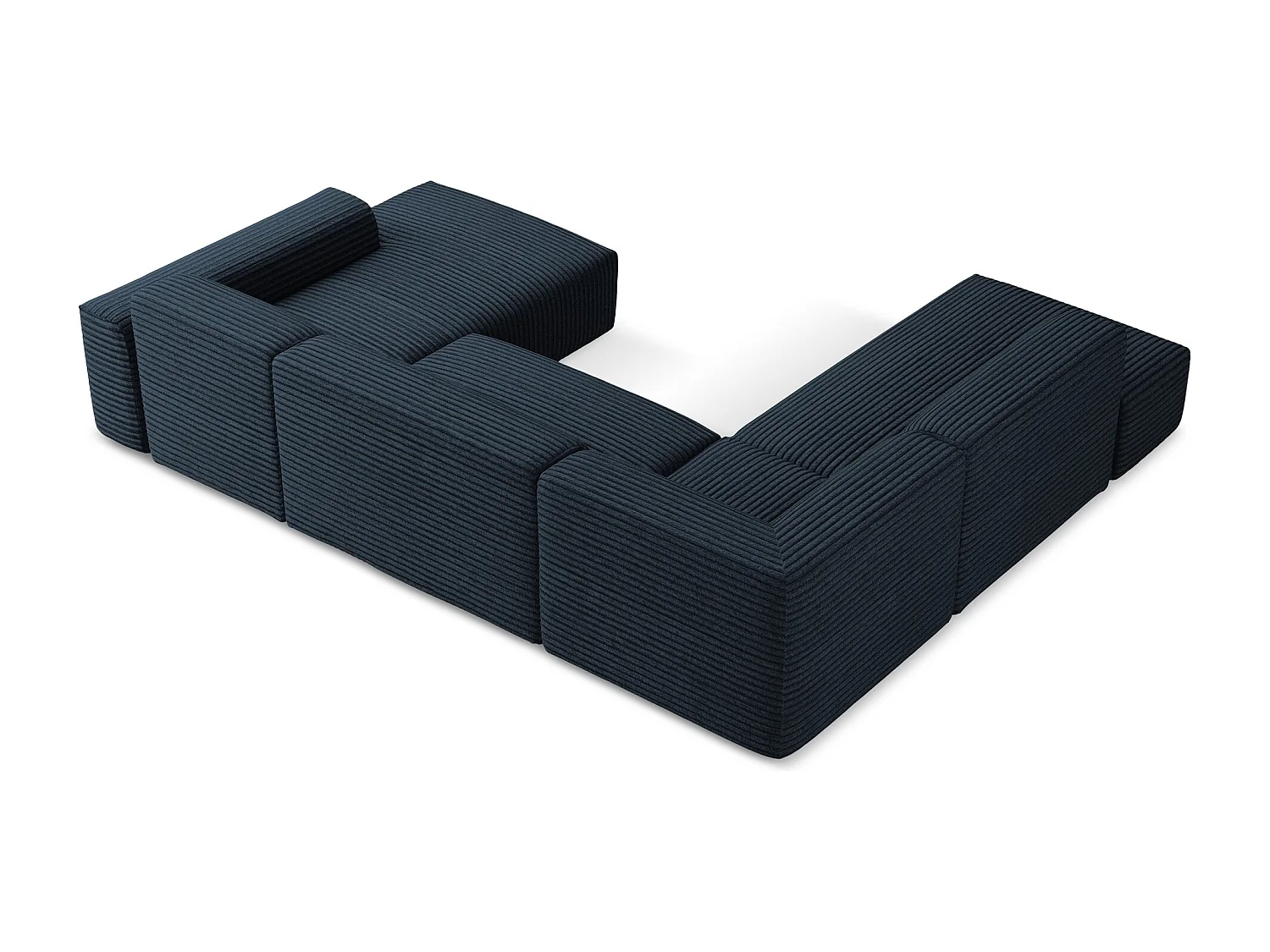 Canapé panoramique 5 places gauche en velours côtelé - bleu royal - KELI