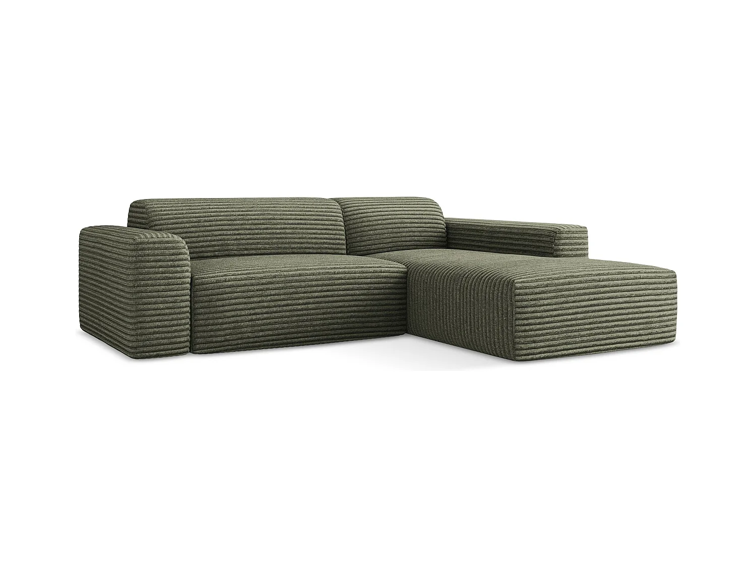 Canapé d'angle 3 places modulaire droit en velours côtelé - olive - KELI
