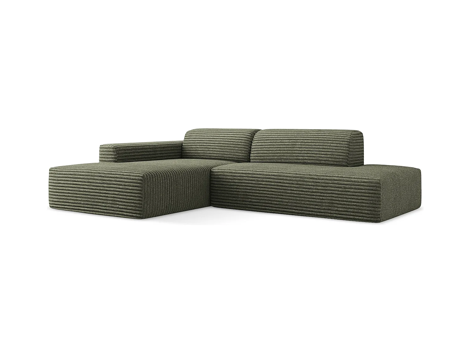 Canapé d'angle 3 places modulaire droit en velours côtelé - olive - KELI