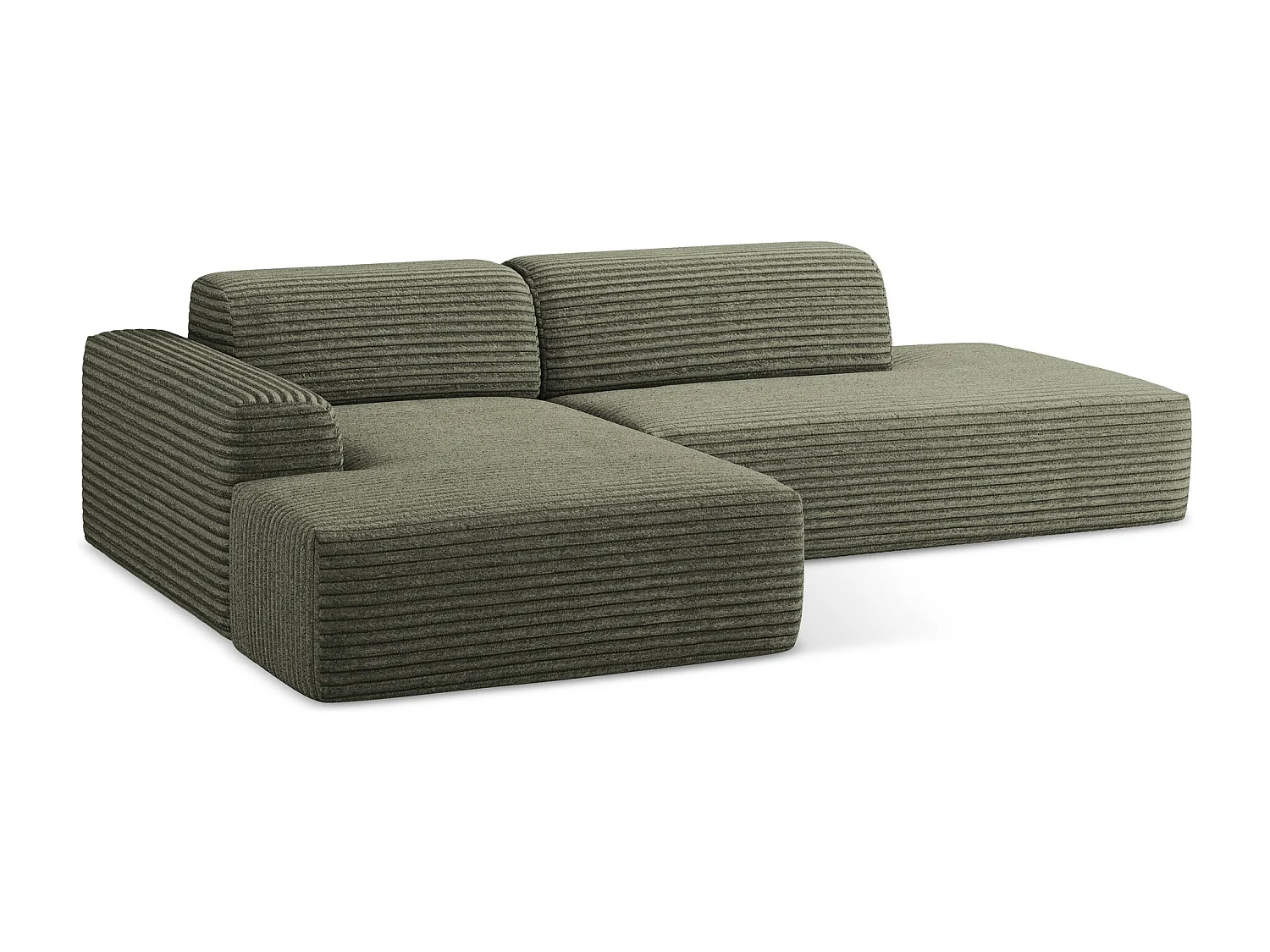Sofá de canto modular direito 3 lugares em cotelê azeitona - KELI