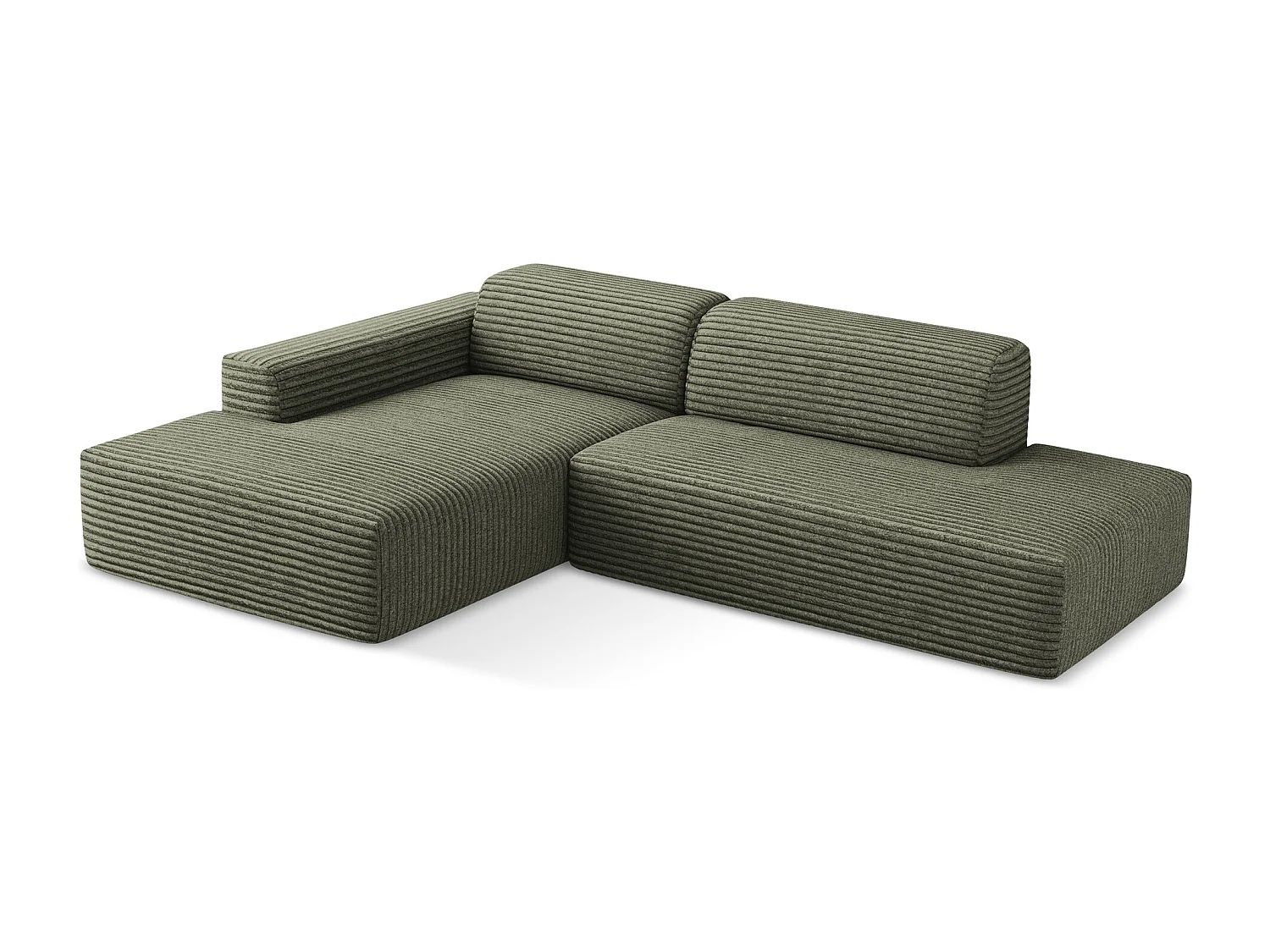 Sofá de canto modular direito 3 lugares em cotelê azeitona - KELI