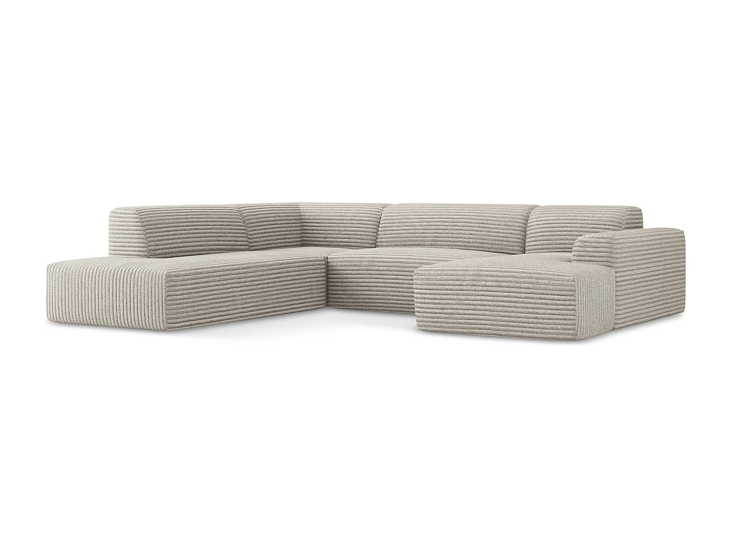 Canapé panoramique 5 places gauche en velours côtelé - beige foncé - KELI