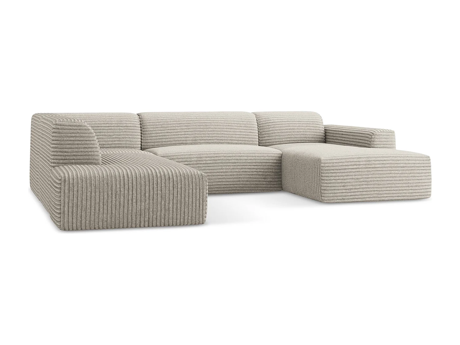 Canapé panoramique 5 places gauche en velours côtelé - beige foncé - KELI