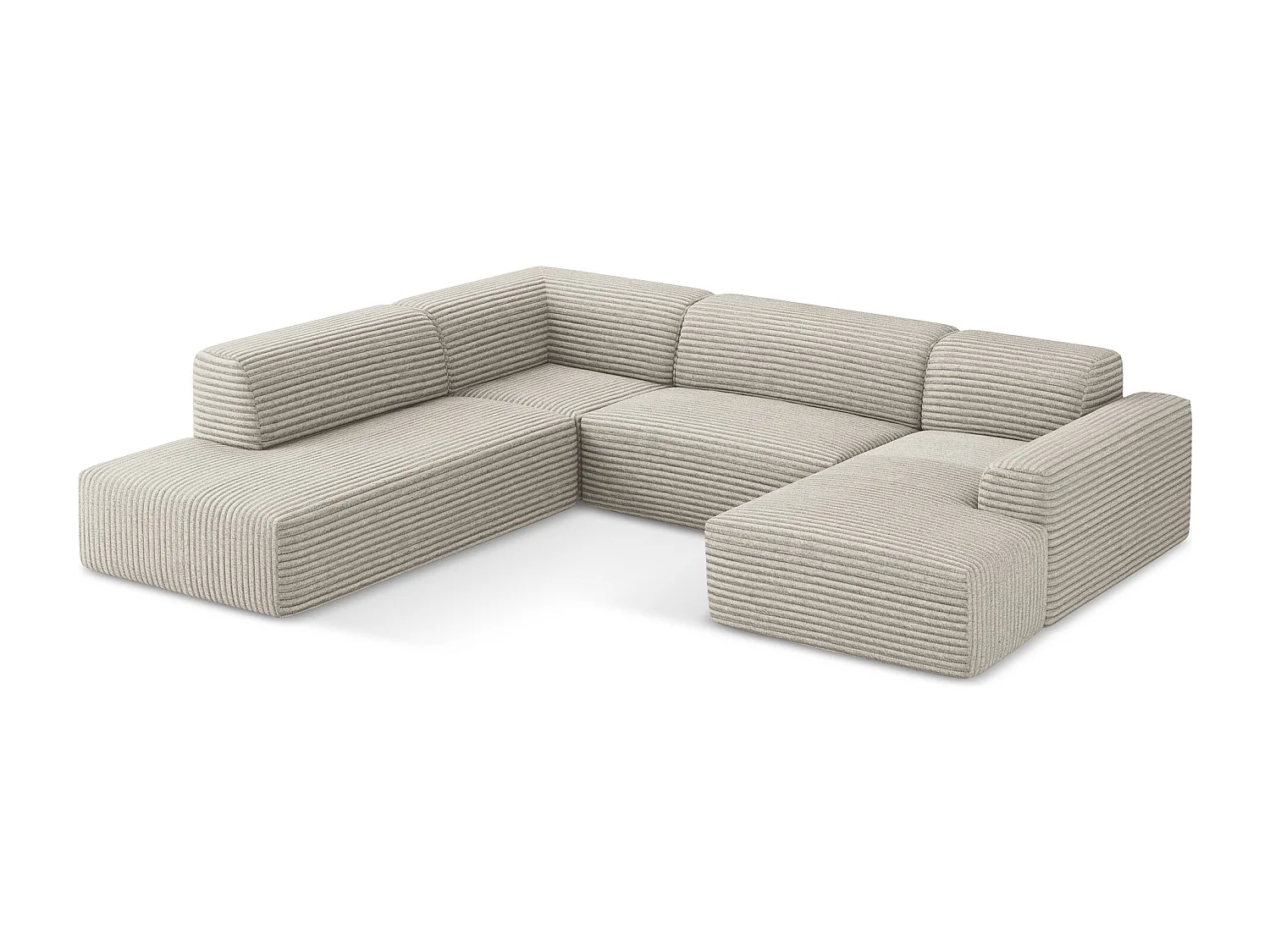 Canapé panoramique 5 places gauche en velours côtelé - beige foncé - KELI