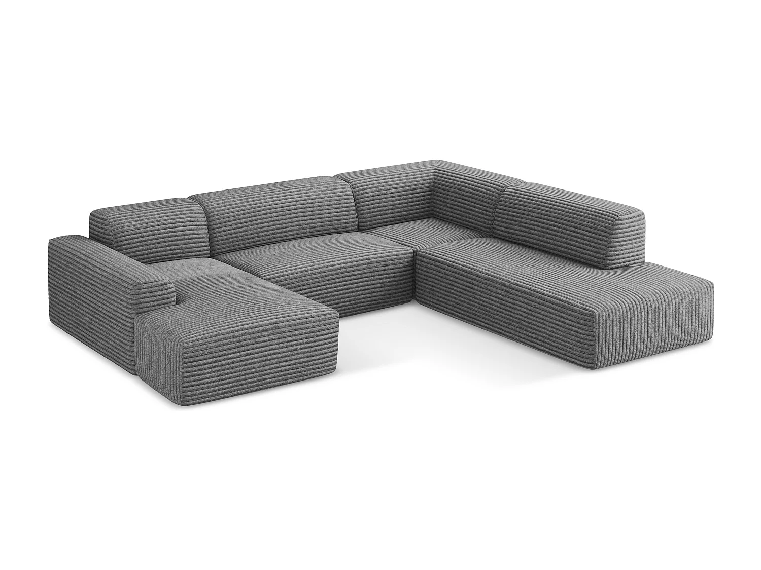 Canapé panoramique 5 places droit en velours côtelé - gris foncé - KELI
