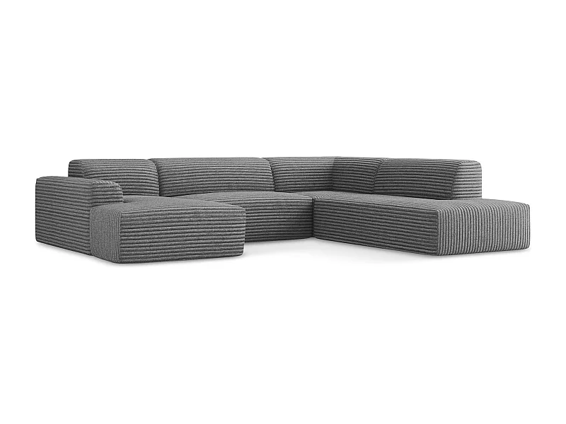 Sofa panoramiczna prawa - z tkaniny sztruksowej - ciemny szary - KELI