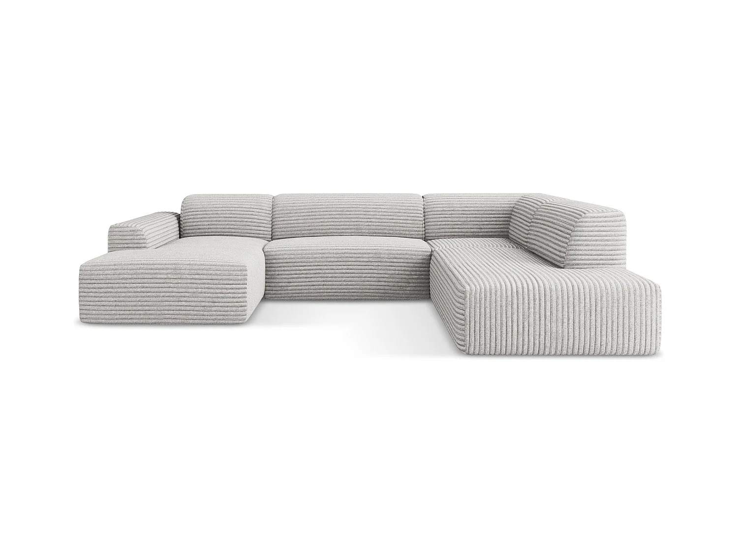 Panoramische hoekbank rechts van lichtgrijs ribfluweel - KELI