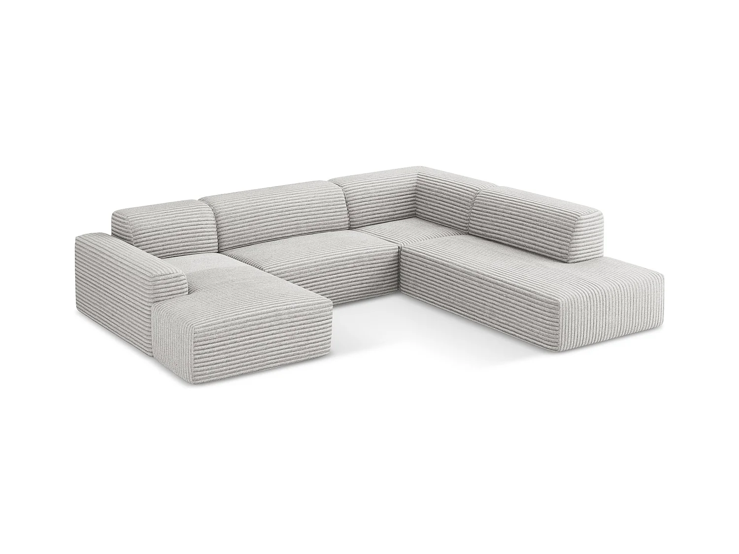 Panoramische hoekbank rechts van lichtgrijs ribfluweel - KELI