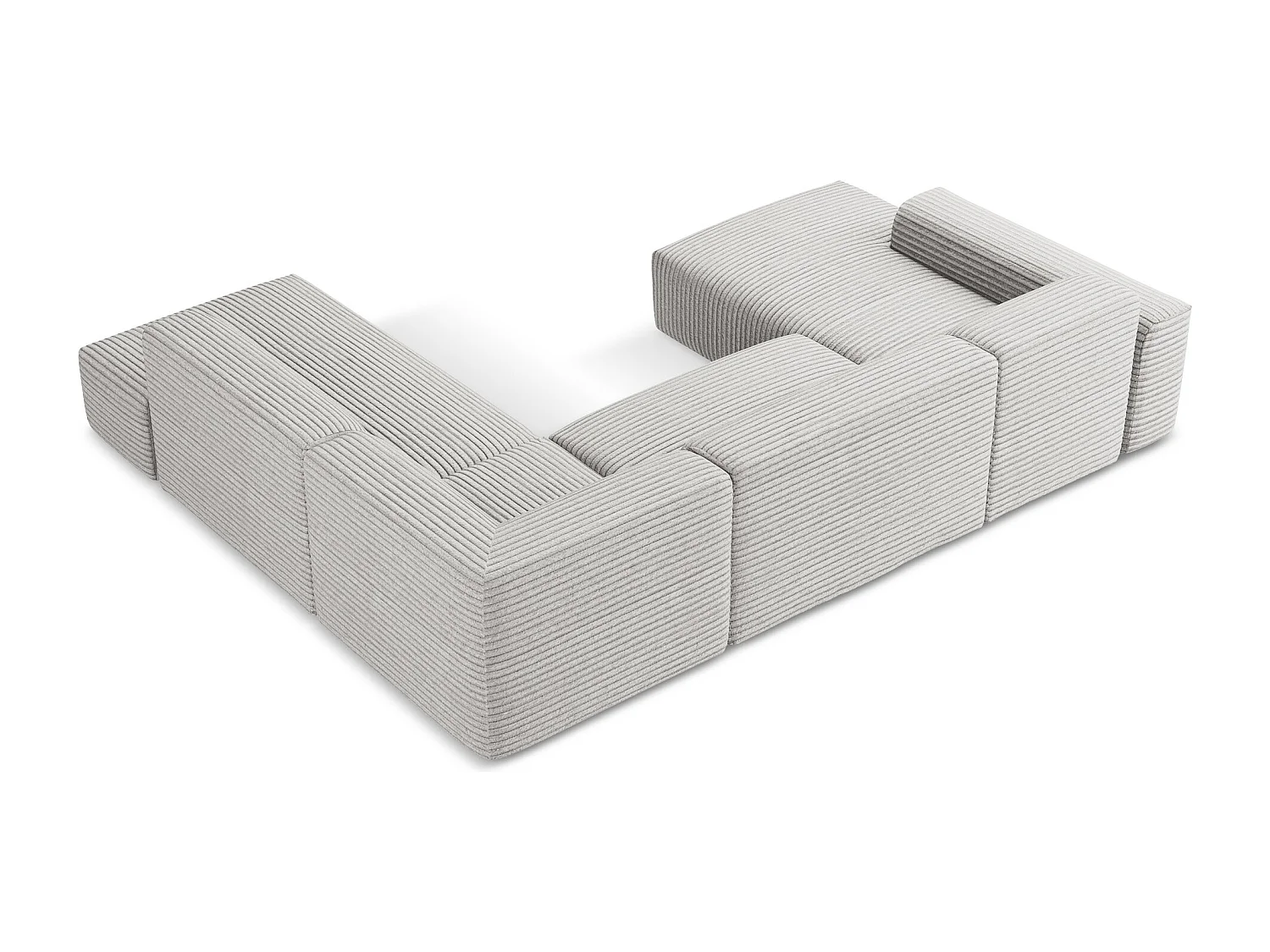 Panoramische hoekbank rechts van lichtgrijs ribfluweel - KELI