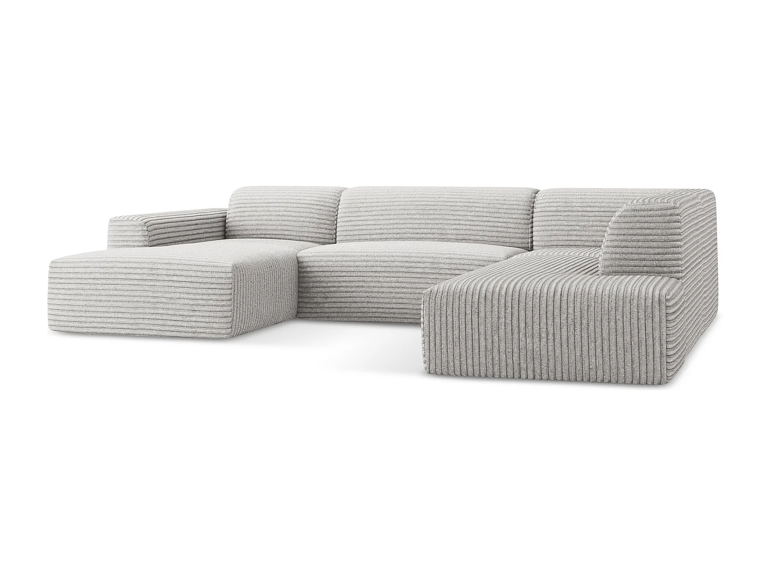 Canapé panoramique 5 places droit en velours côtelé - gris clair - KELI