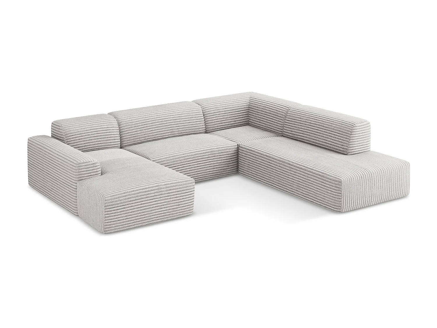 Canapé panoramique 5 places droit en velours côtelé - gris clair - KELI