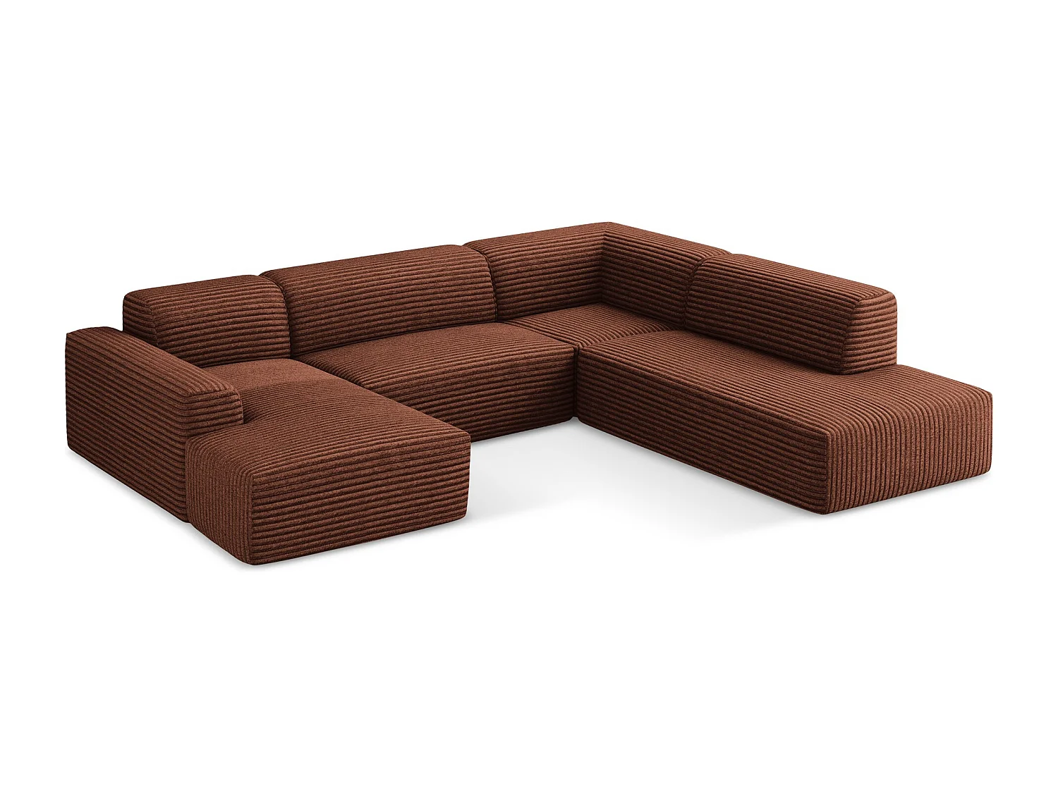 Canapé panoramique 5 places droit en velours côtelé - terre cuite - KELI