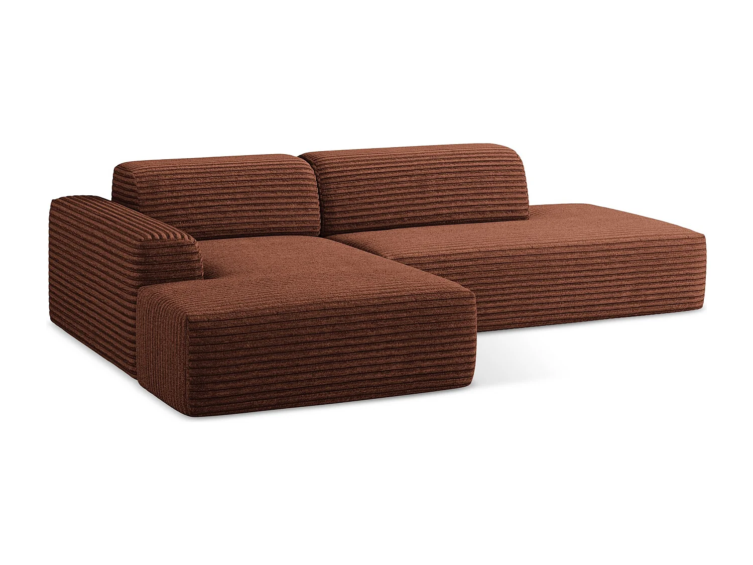 Modulaire hoekbank rechts van terracotta ribfluweel - KELI