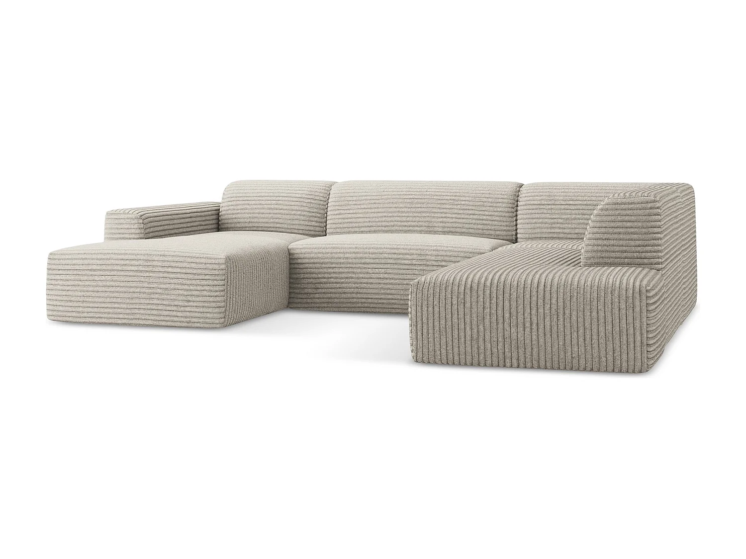 Canapé panoramique 5 places droit en velours côtelé - beige foncé - KELI