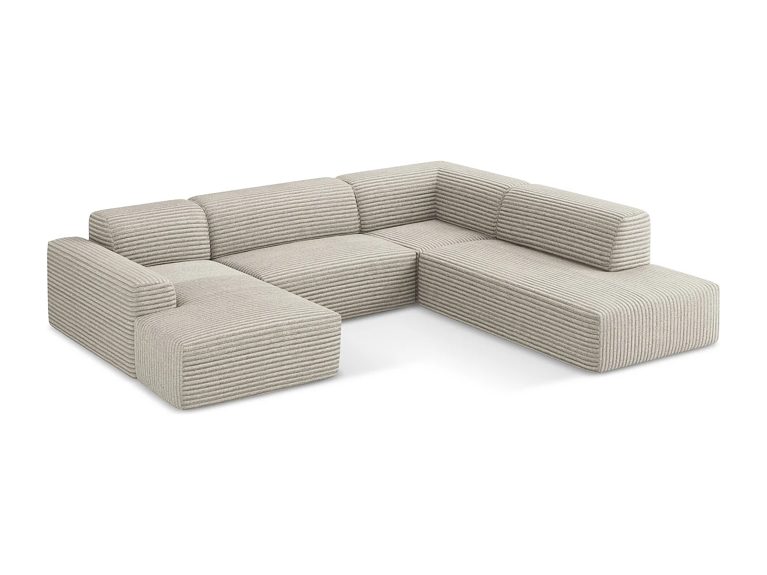 Canapé panoramique 5 places droit en velours côtelé - beige foncé - KELI