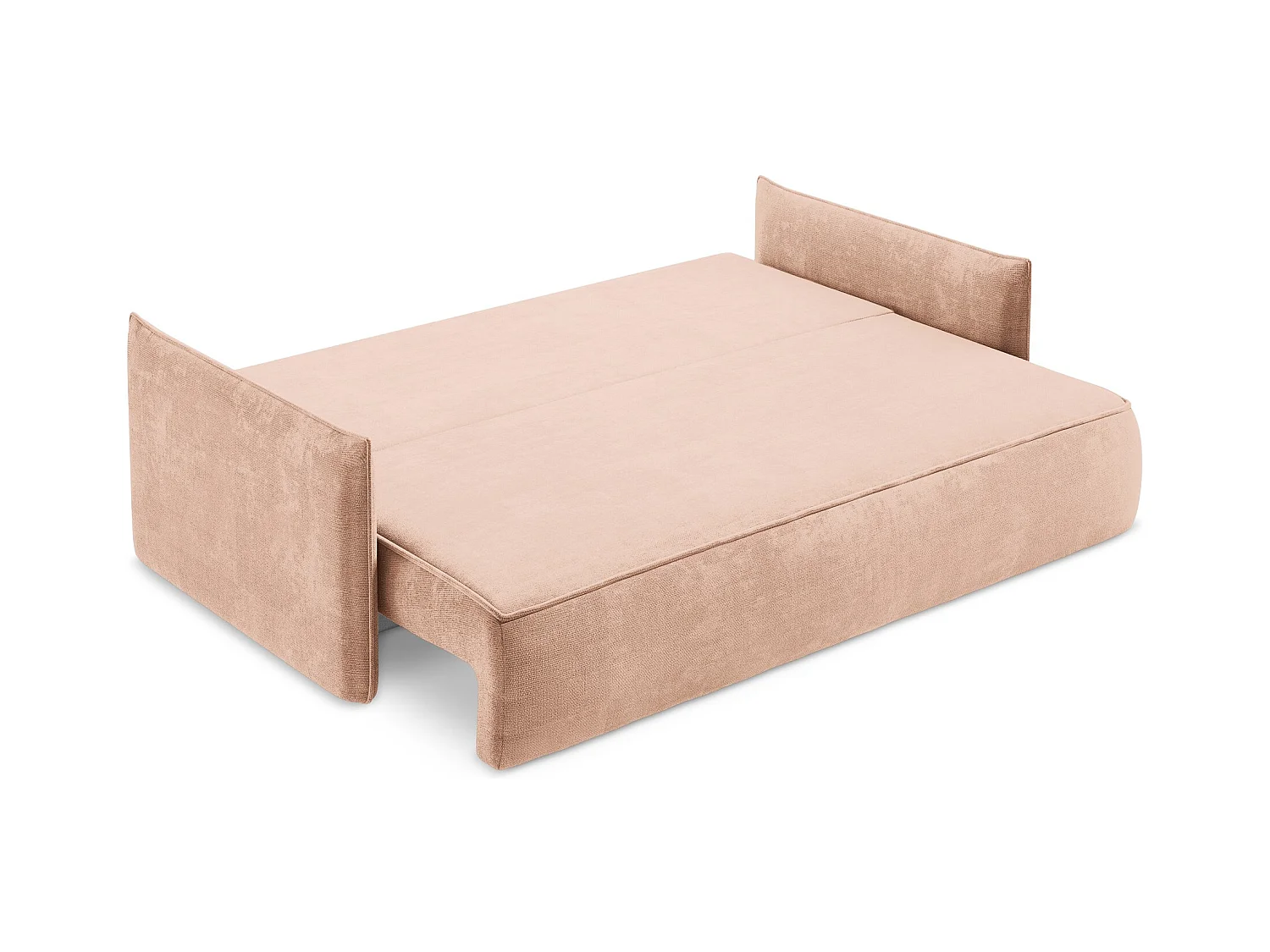 Driezits-slaapbank van perzik chenille stof - HULA