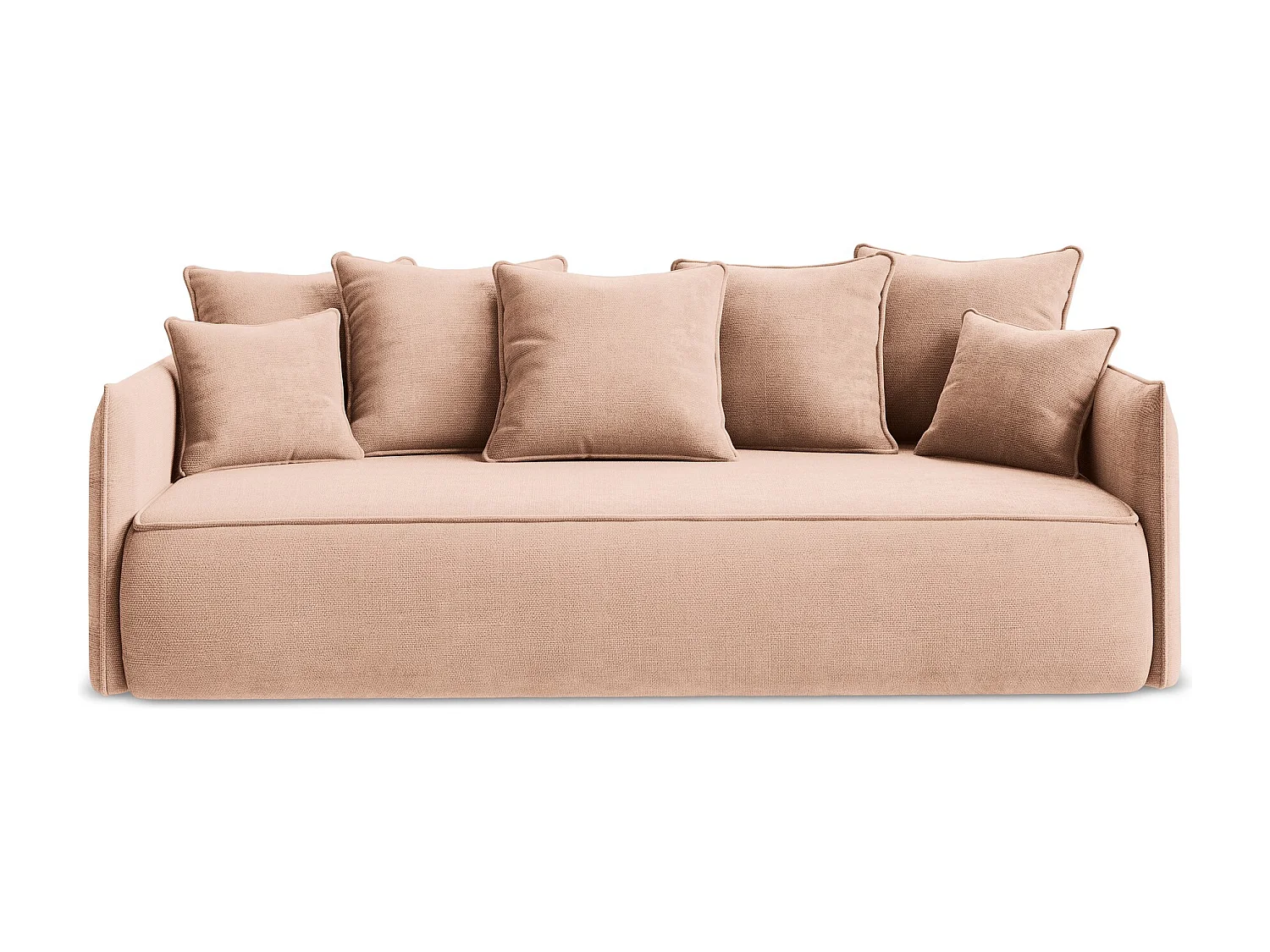 Driezits-slaapbank van perzik chenille stof - HULA