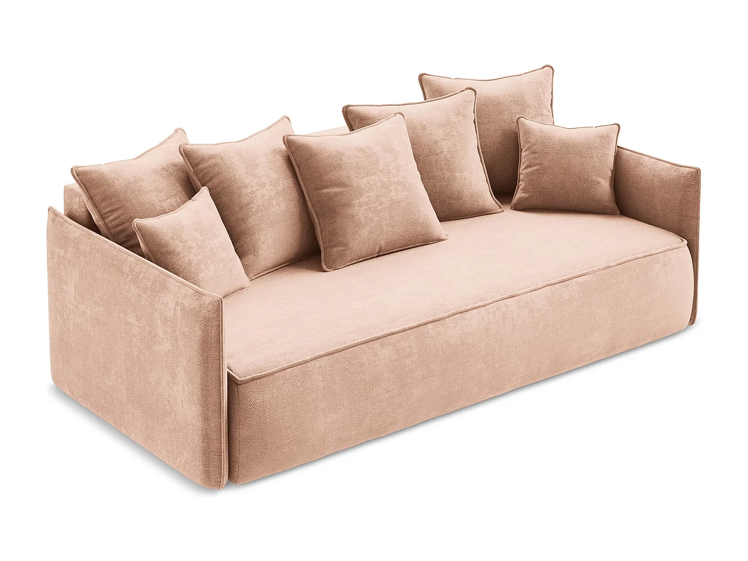 Driezits-slaapbank van perzik chenille stof - HULA