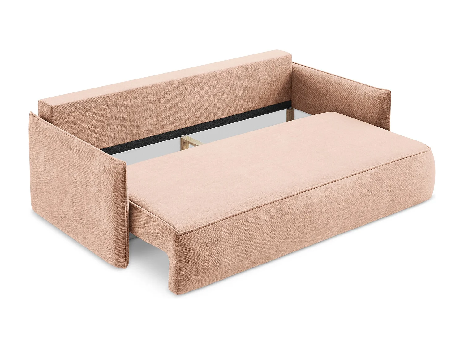 Driezits-slaapbank van perzik chenille stof - HULA