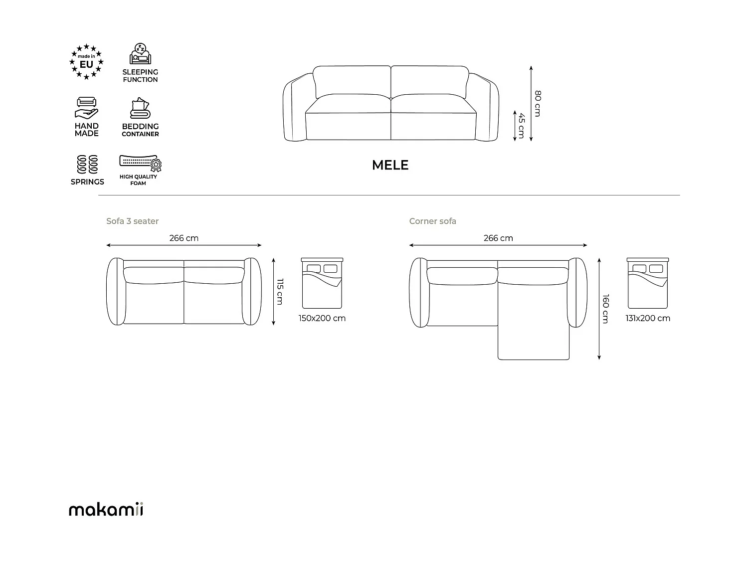 Sofá de 3 lugares convertível em tecido chenille branco - MELE