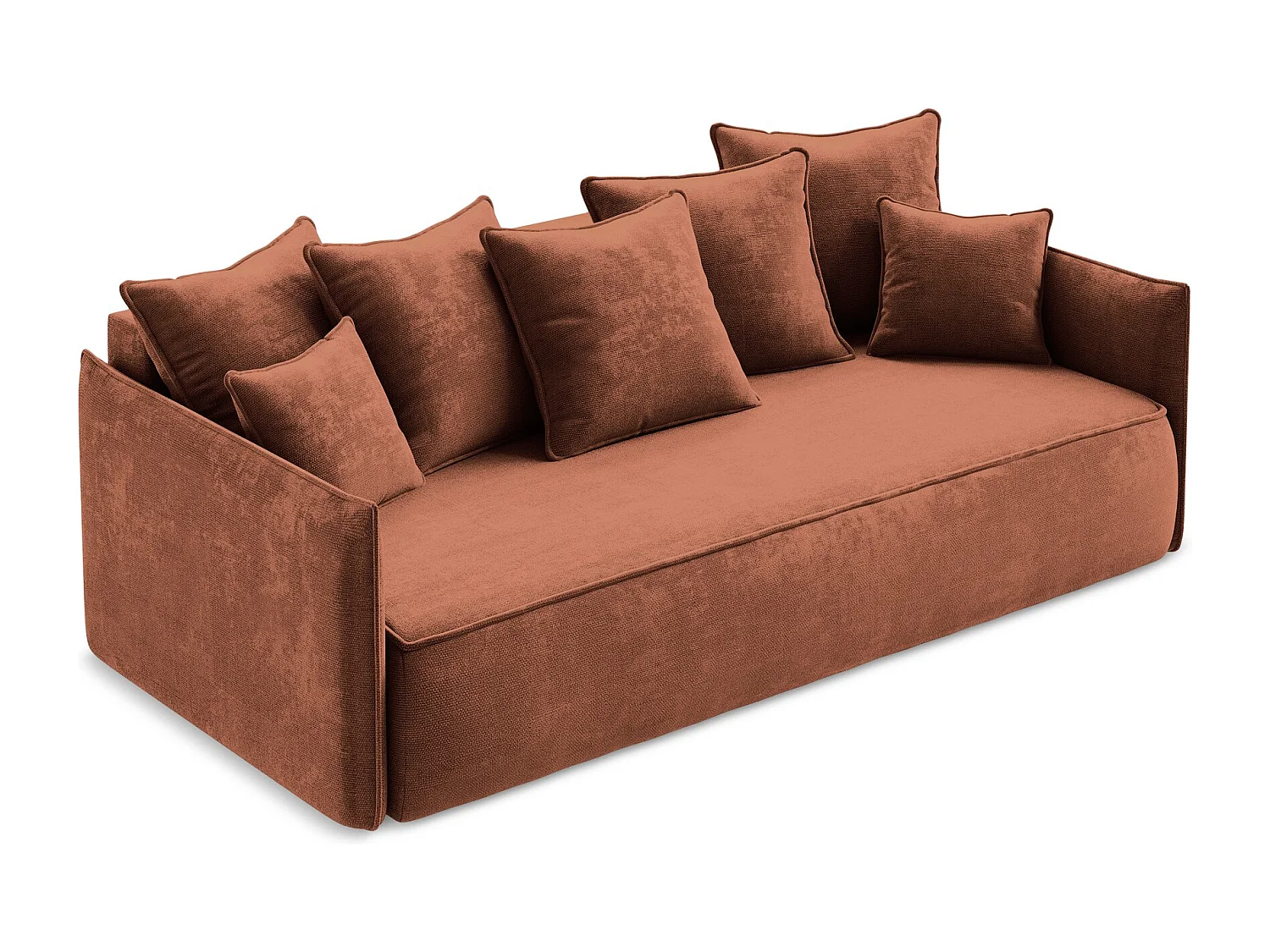 Driezits-slaapbank van terracotta chenille stof - HULA