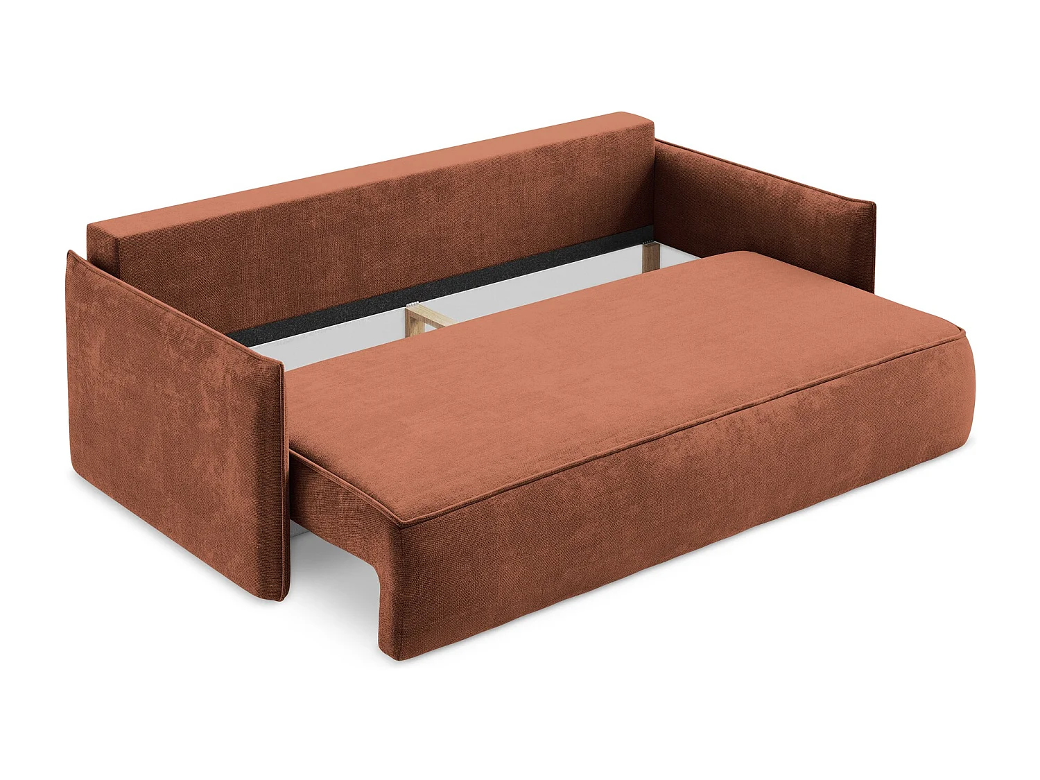 Driezits-slaapbank van terracotta chenille stof - HULA