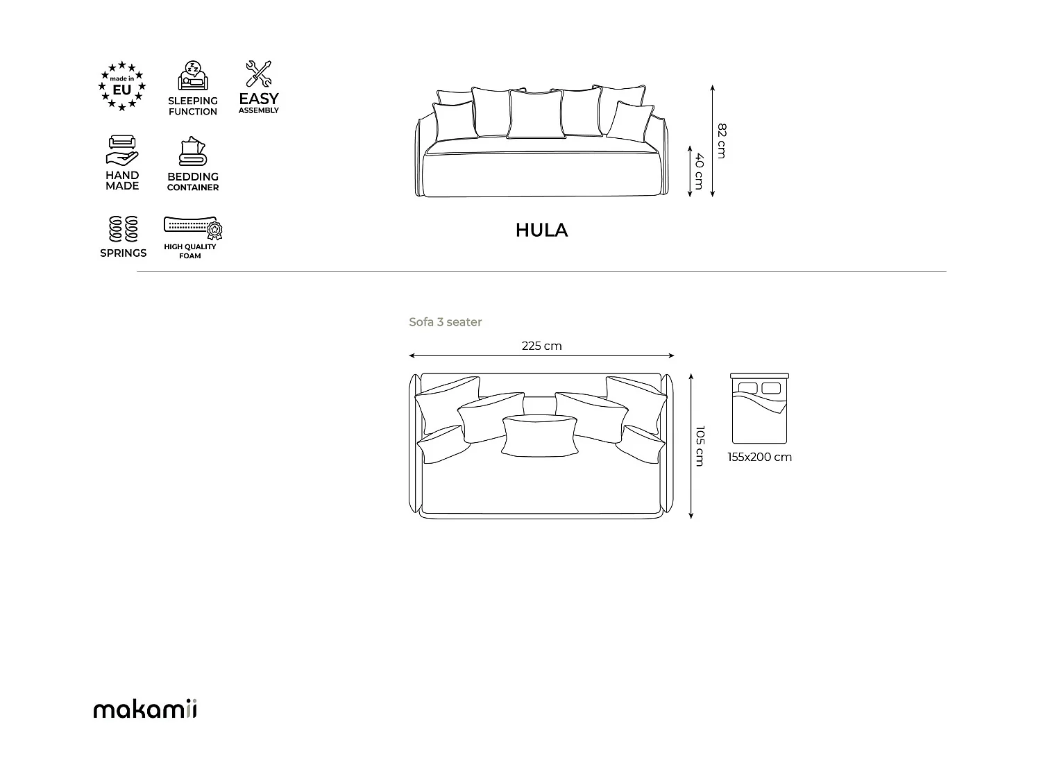 3-Sitzer Sofa mit Schlaffunktion - - Chenille - Limettengrün - HULA